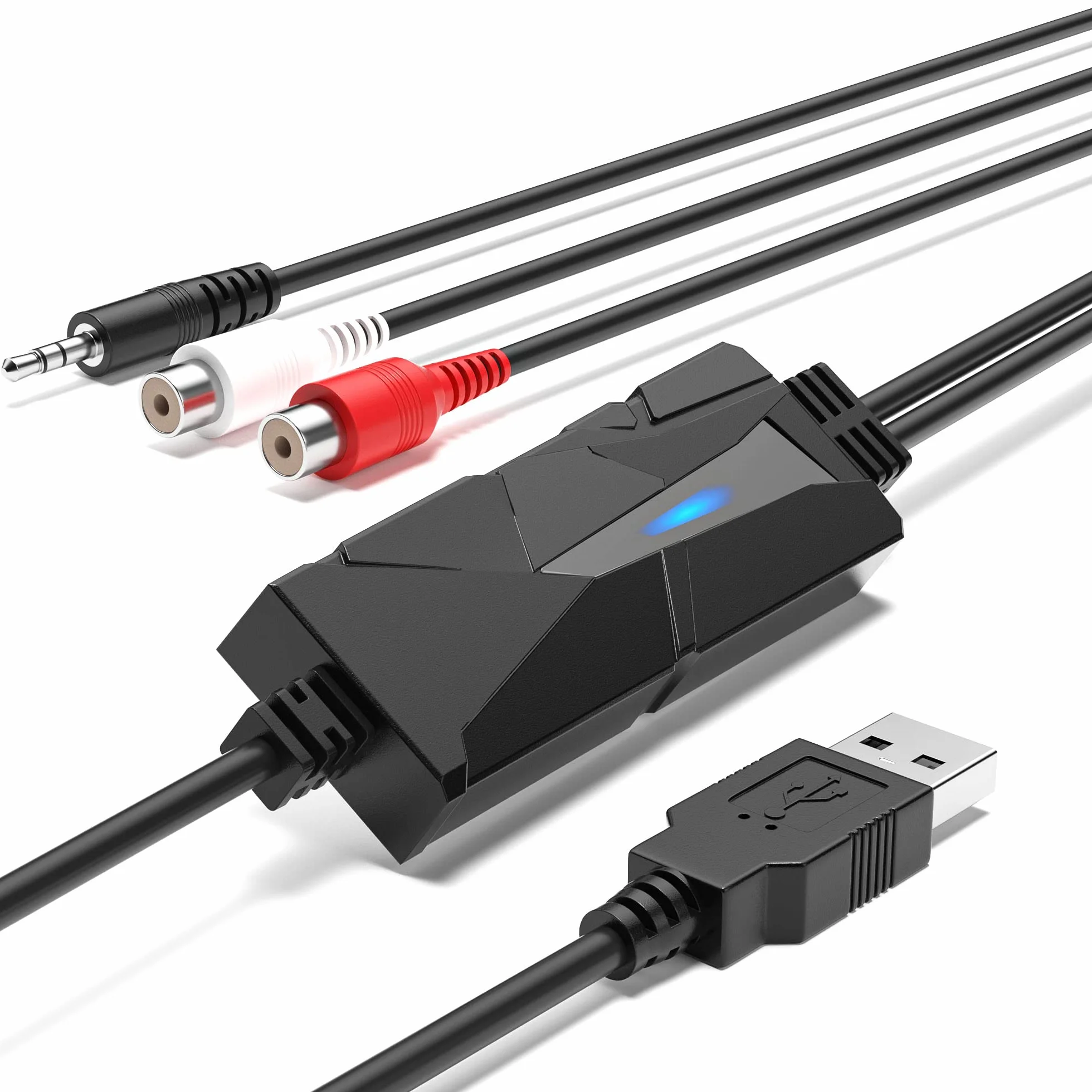 DigitalLife Scheda di acquisizione audio USB A, convertitore da analogico a digitale con ingressi RCA e 3,5 mm, trasferimento di cassette e altri dispositivi audio a MP3, compatibile con Windows 11