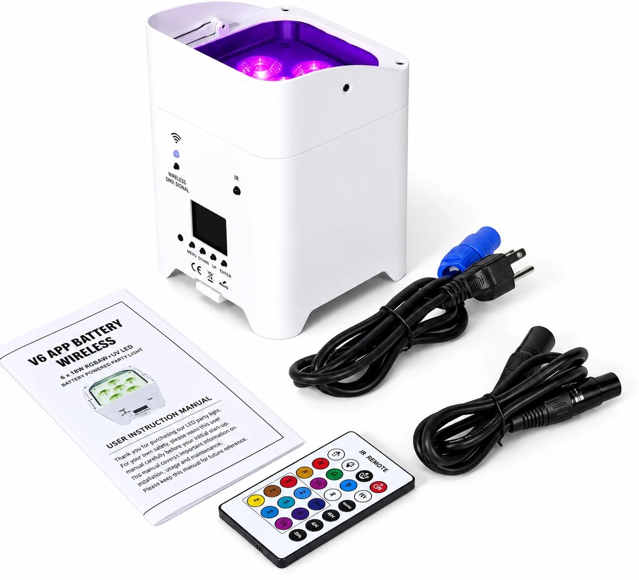 NLIGHTING Faretto PAR LED Wireless 9600mAh RGBWAUV 6in1 WiFi, DMX e Telecomando, IP65 Ricaricabili per Eventi, Matrimoni, Palchi e Illuminazione Architetturale, Eventi Uplight Professionale
