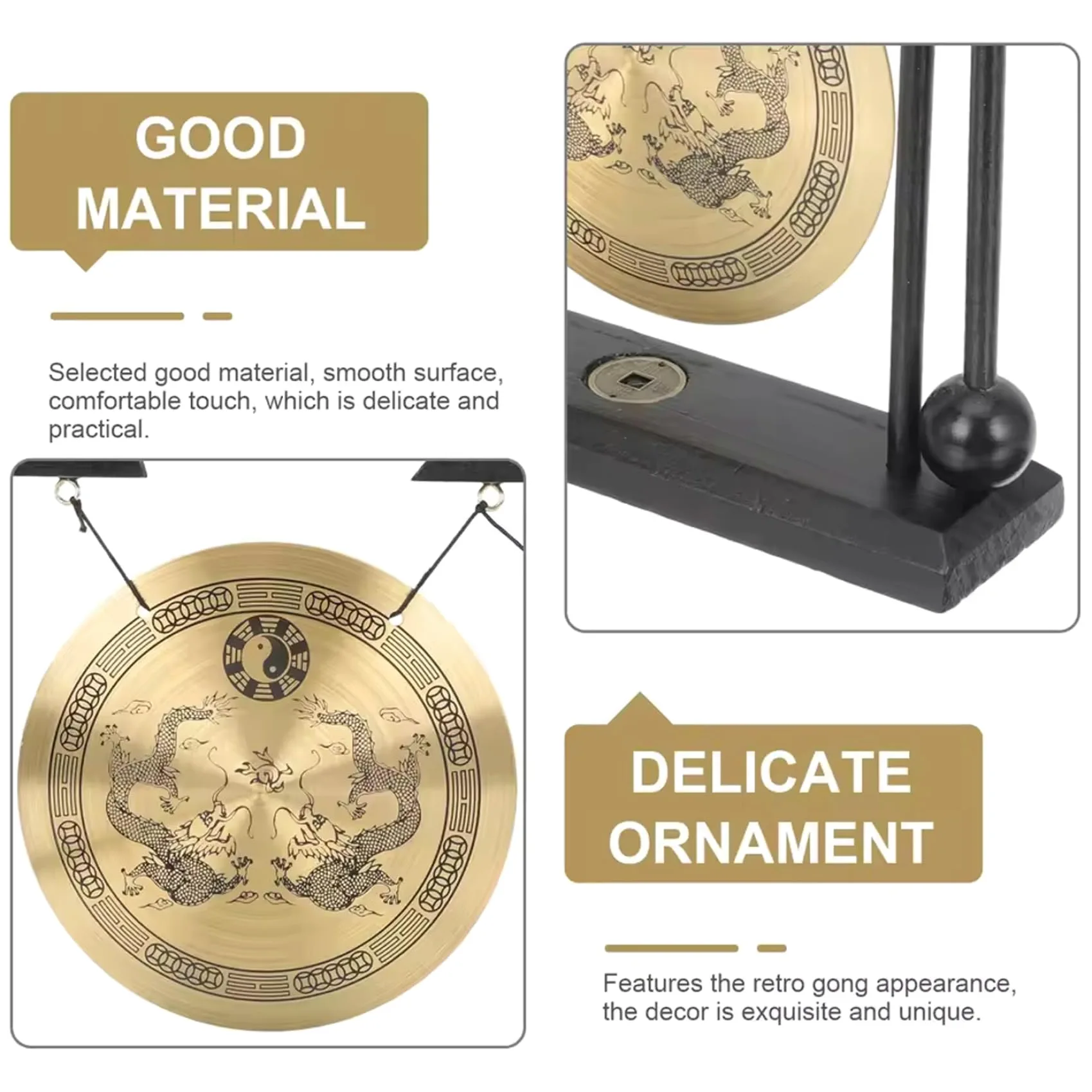 Desktop Gong 7.87x7.28x1.89 Ornamenti per Gong di Ottone Piccoli Decorazioni Creative Feng Shui per casa, Ufficio, Camera da Letto, Soggiorno, Ingresso