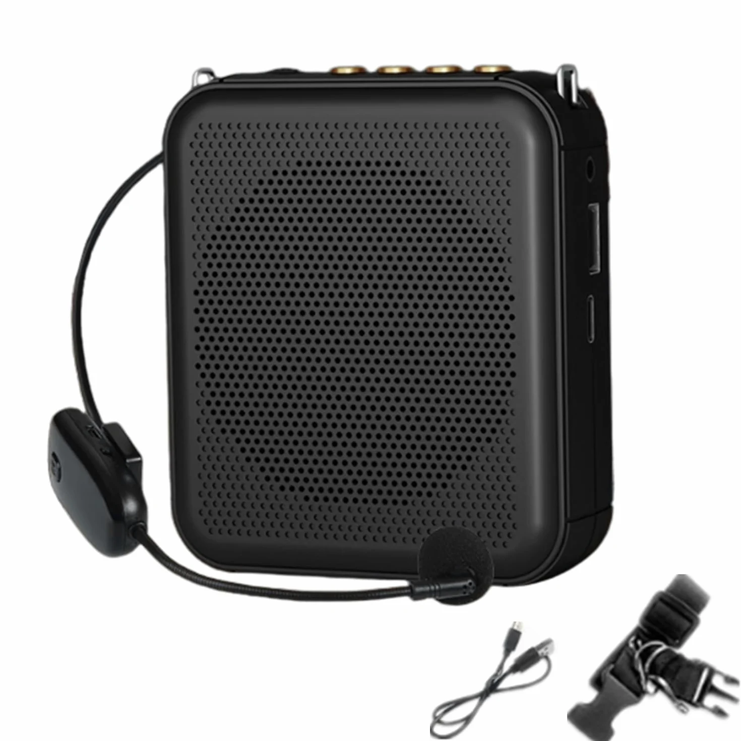 Amplificatore Vocale Ricaricabile Portatile Mini Altoparlante con Microfono Cablato Auricolare e Cintura Microfono Personale Altoparlante per Insegnanti Guida Turistica (Nero)