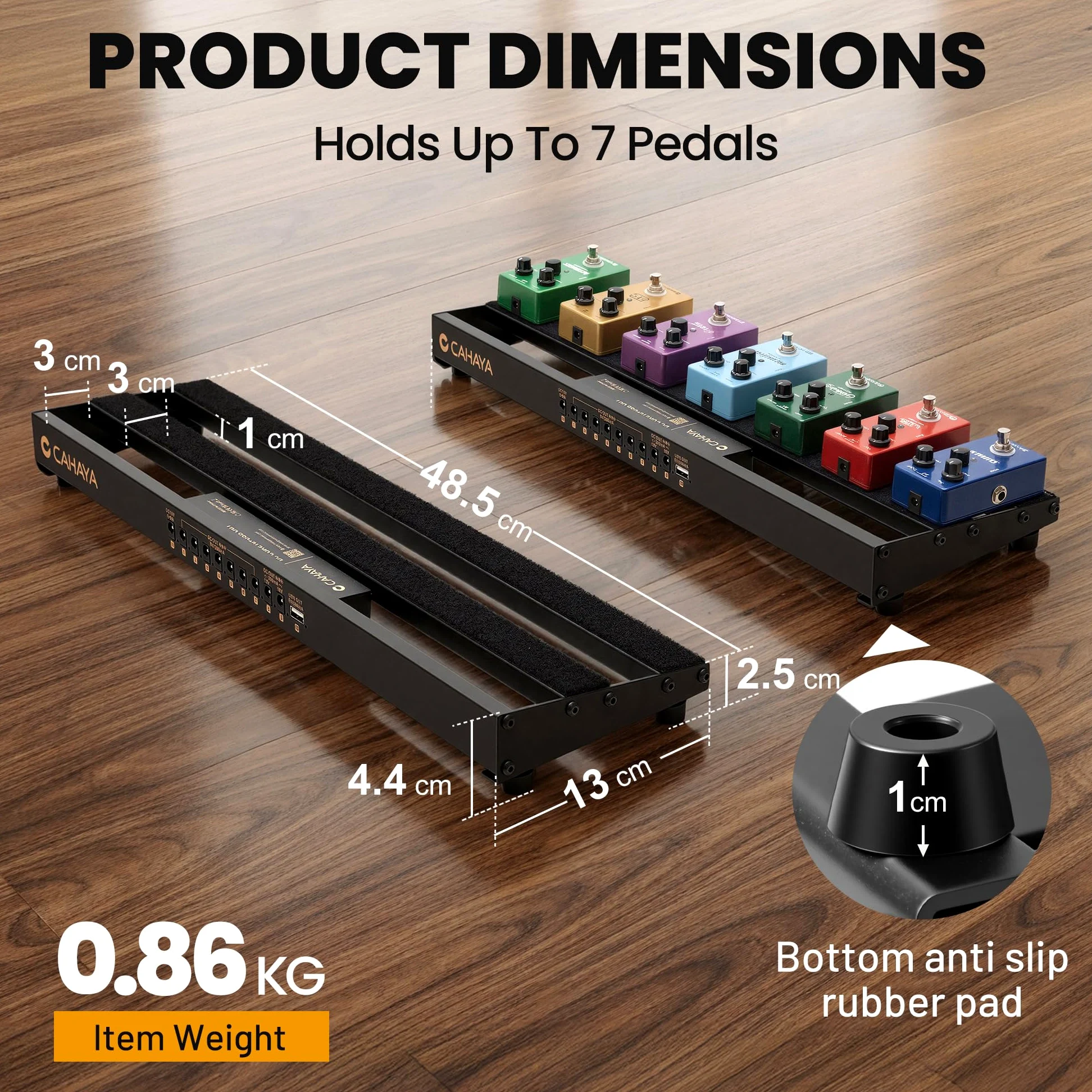 CAHAYA Pedaliera Chitarra Alimentazione Compatta - Pedalboard Leggera in Lega di Alluminio con Alimentazione Integrata, Cavi DC, Uscita USB, Borsa per il Trasporto e Alimentatore 49x13cm 0,86kg