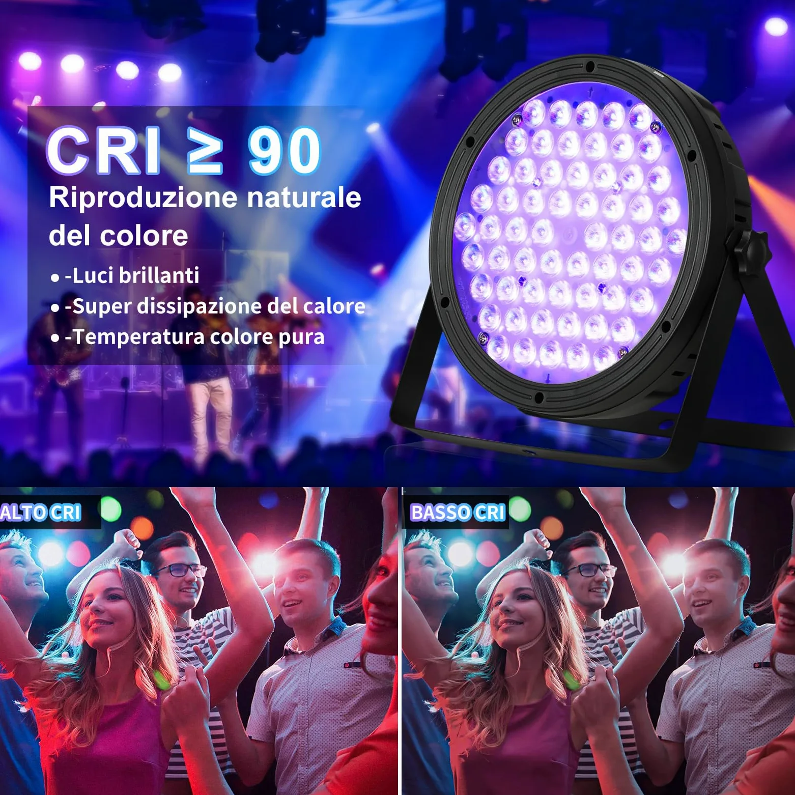 BETOPPER Par Led, 60x 2W RGBW 4 in 1 Luci Discoteca, Luce da Palcoscenico DMX, CRI>90, Attivate dal Suono per Eventi, Chiesa, Matrimonio, Teatro, Club, Feste(4 pezzi)