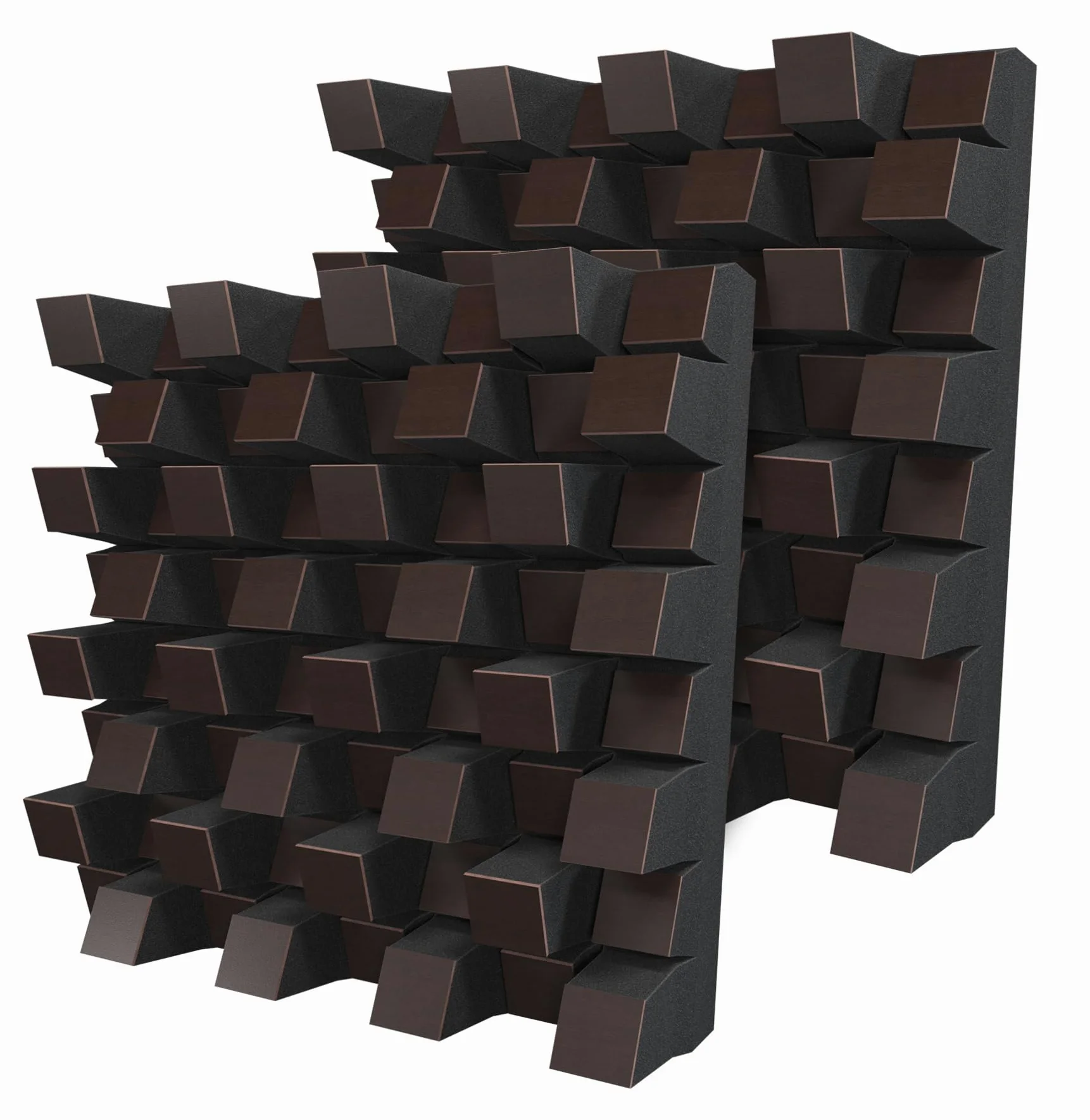 Set di 2 diffusori acustici | Diffusione e assorbimento sonora 2D | 50x50 cm | Pannelli artistici da parete | Controllo del rumore e riduzione dell'eco | [SIRIUS (150mm) | Wengé]
