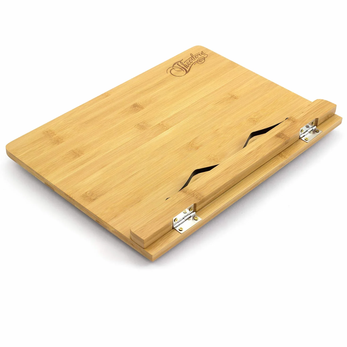 Theodore MUS53-BK Leggio da tavolo in bambù, per spartiti musicali, regolabile, con ferma pagine 390 X 280 mm - colore naturale
