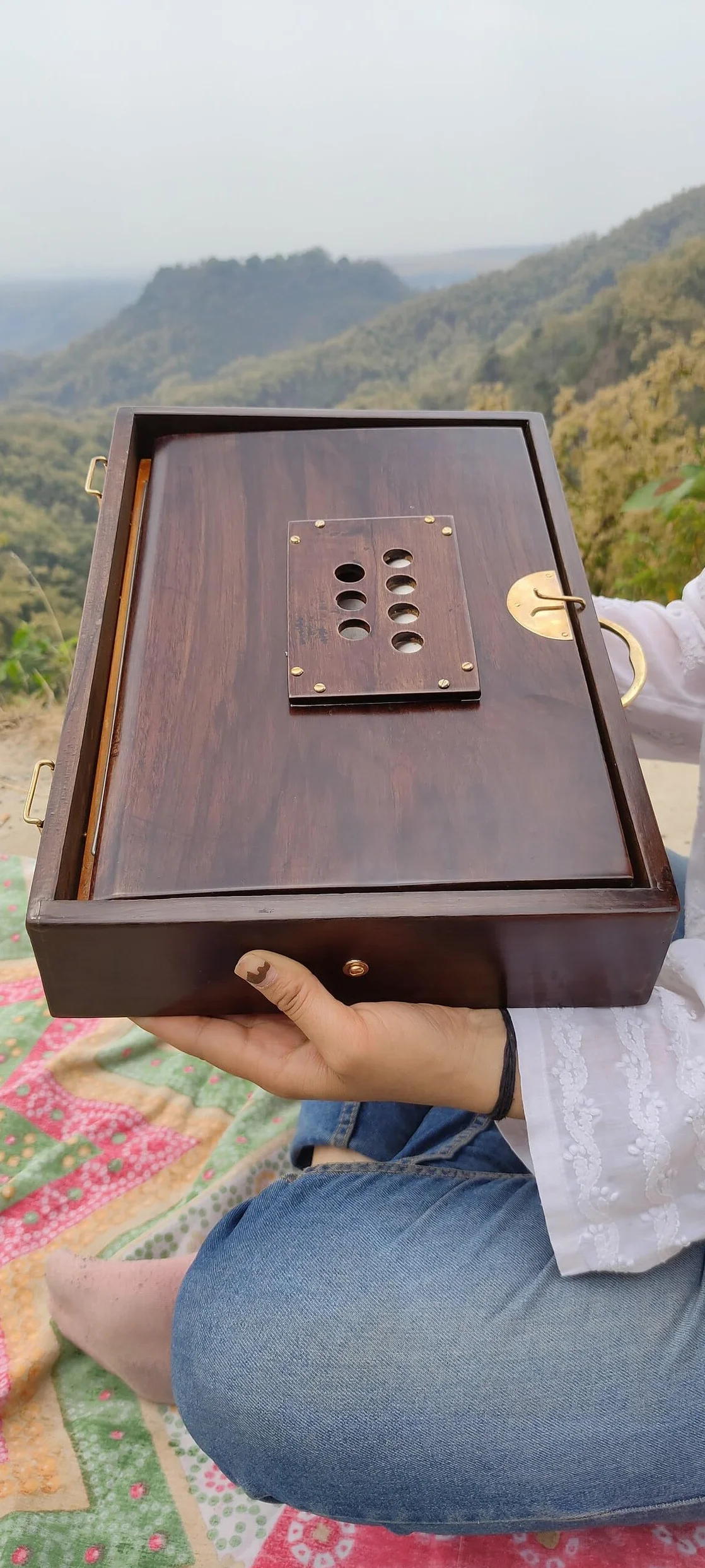 Premium Shruti Box con Espresso Color 440hz | Borsa imbottita per il trasporto/Realizzato in legno di teak/Strumento indiano | Scatola Shruti (432hz su richiesta)