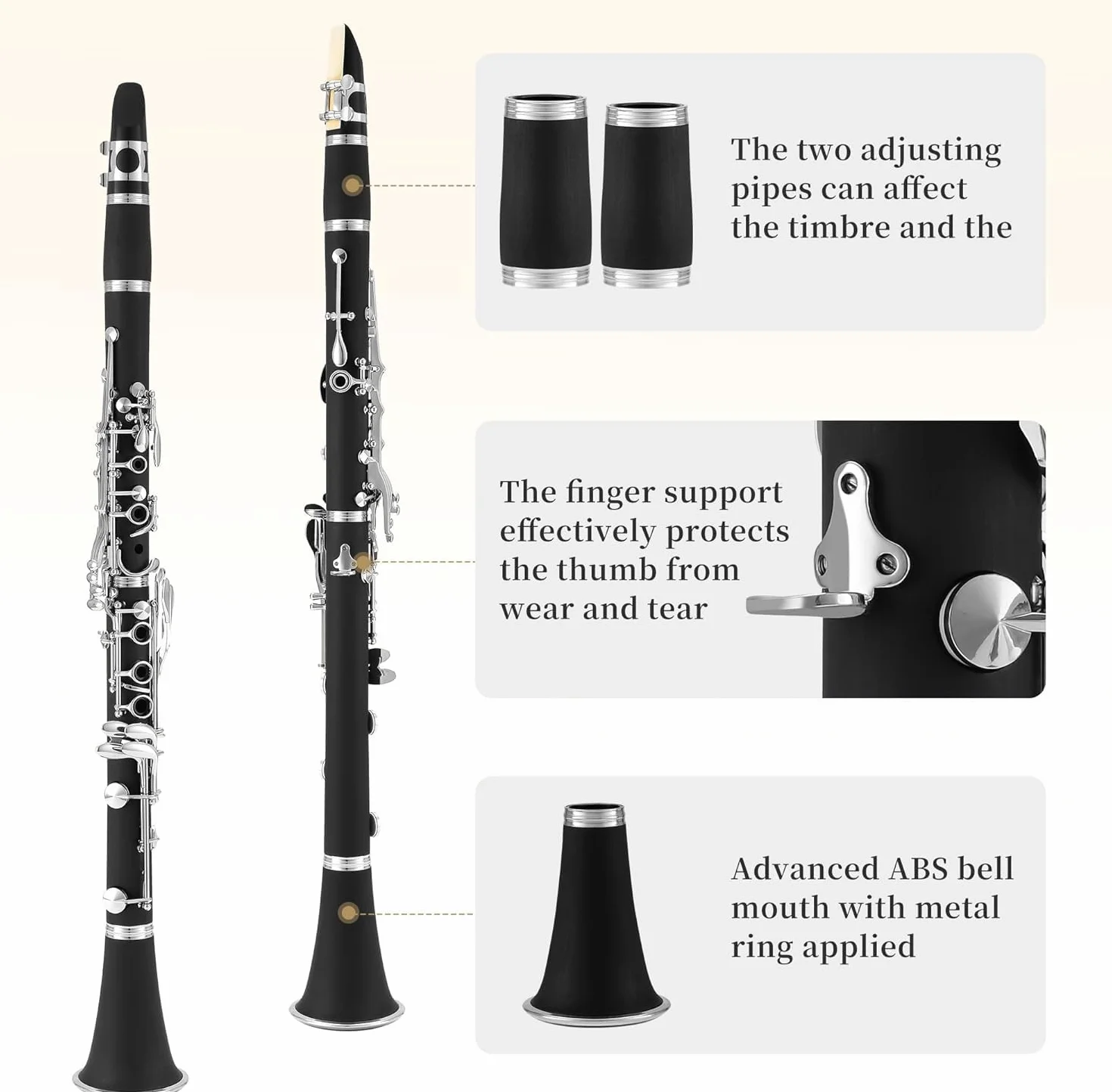 Clarinetto in Sib 17 Chiavi, B Flat Clarinetto per Principianti in Ebanite Nichelato, con Custodia Rigida Cleaning Kit, Strumenti a Fiato