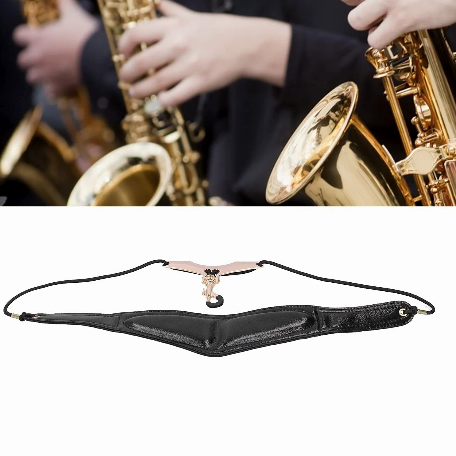 Tracolla per Sassofono Tracolla Regolabile per Sassofono in Pelle PU con Pulsante Girevole Protettivo in Metallo per Sax Alto Tenore Soprano