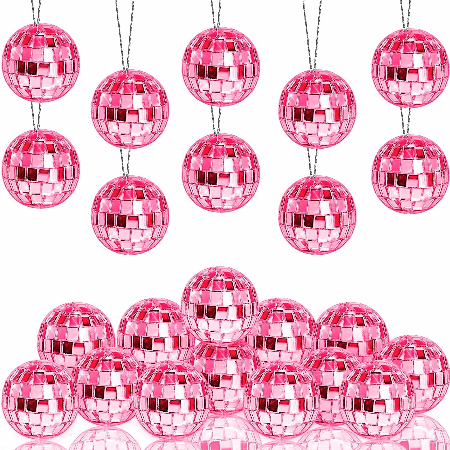 Morofme Palla da discoteca, 24 pezzi, rosa, da appendere, a specchio, con corda, per DJ club, Natale, San Valentino, albero di nozze