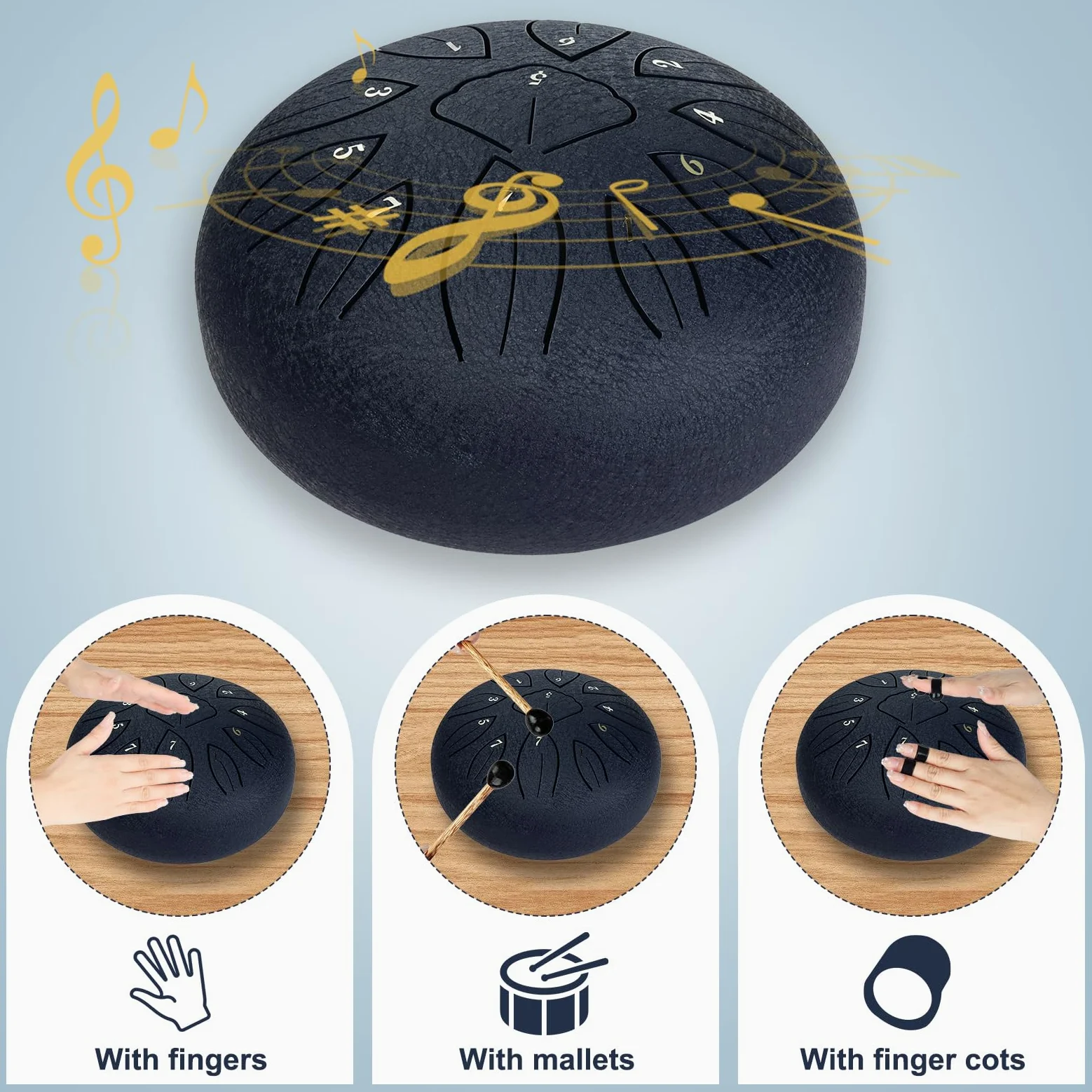Steel Tongue Drum,Tamburo del Handpan,6 Pollici 11 Note Do Maggiore Accordato Tamburi in Acciaio,Strumento a Percussione Tamburo,con Bacchette per Tamburi Note Sticks per Yoga Sound Healing