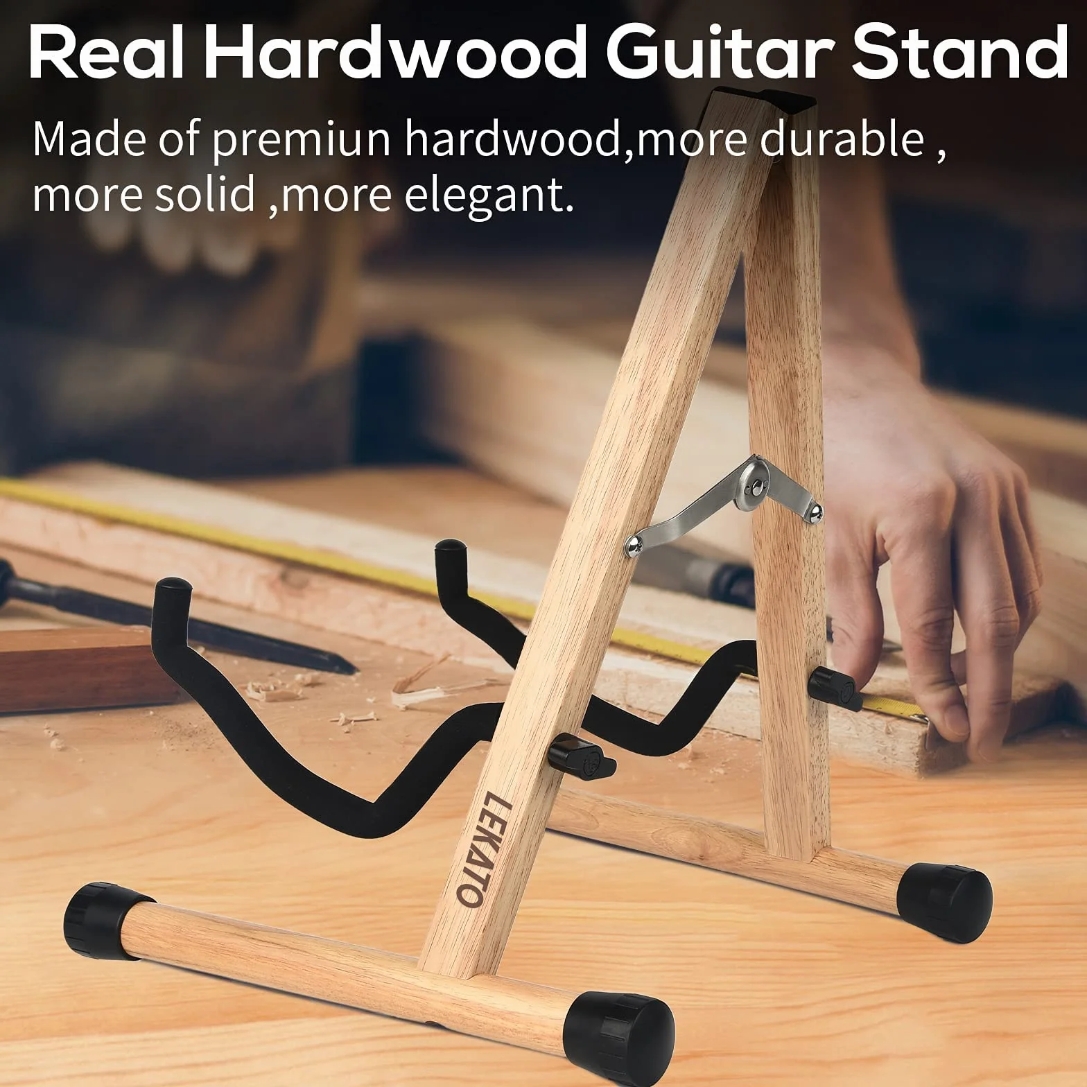 LEKATO Supporto per chitarra da pavimento in legno duro per chitarra elettrica Supporto per basso Supporto per chitarra classica in legno con imbottitura in schiuma per chitarre bassi