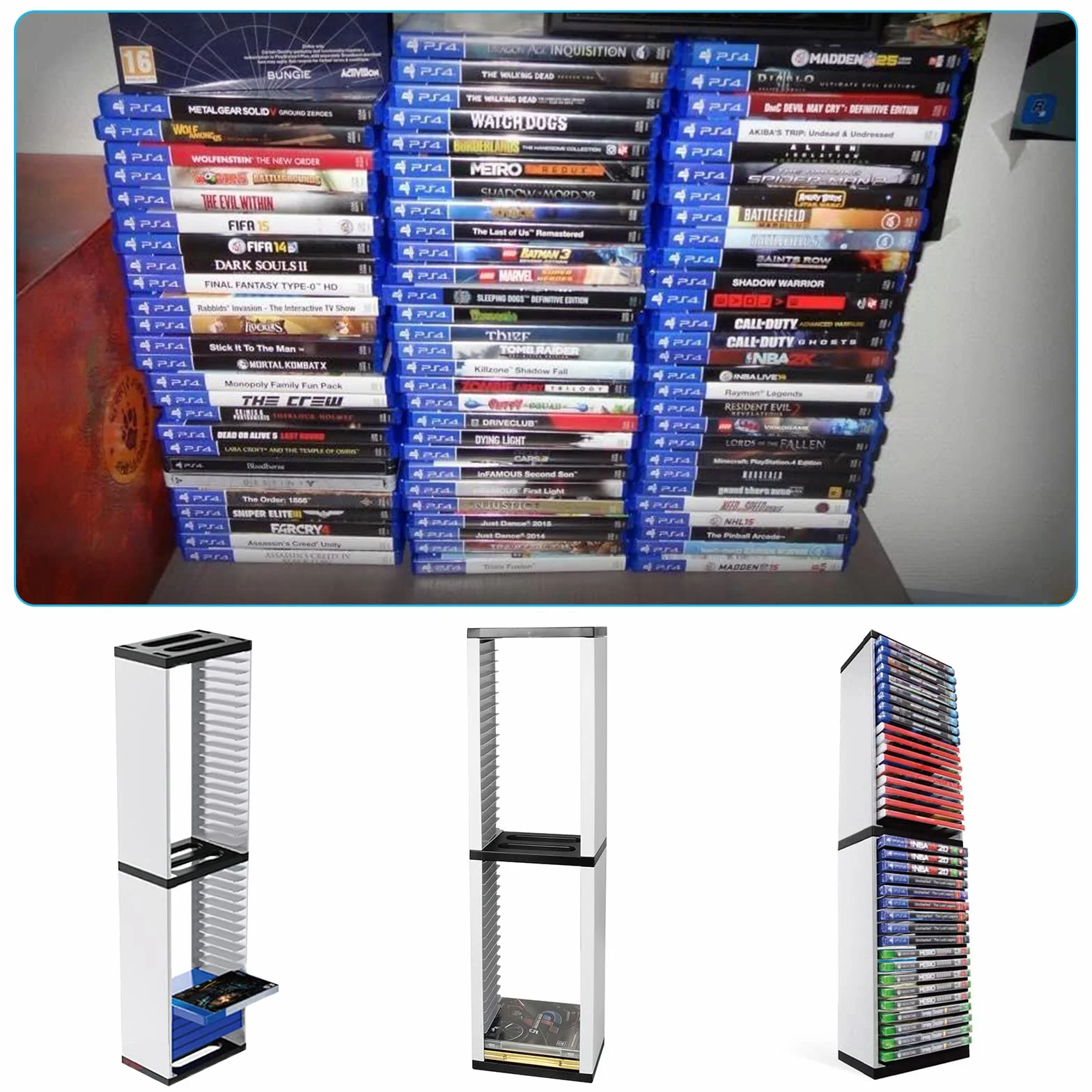 Haokaini Supporto per disco di gioco Staffa per torre di archiviazione per videogiochi Rack 36 Giochi Supporto per disco Mensola di archiviazione Console per console host controller per dischi di