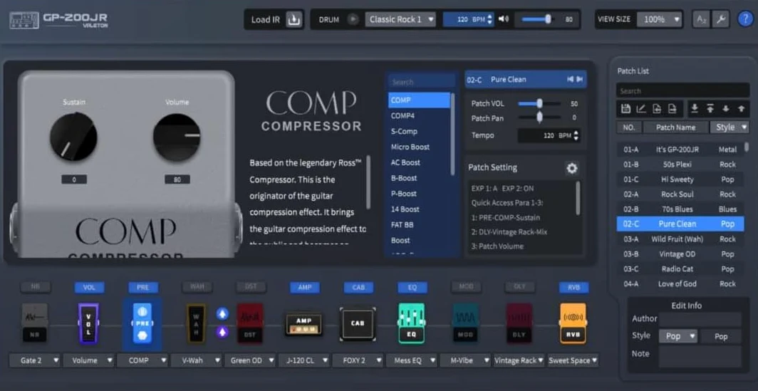 Valeton GP200JR - Processore multi-effetto chitarra - versione più piccola del GP200, stesso DSP ed effetti uguali