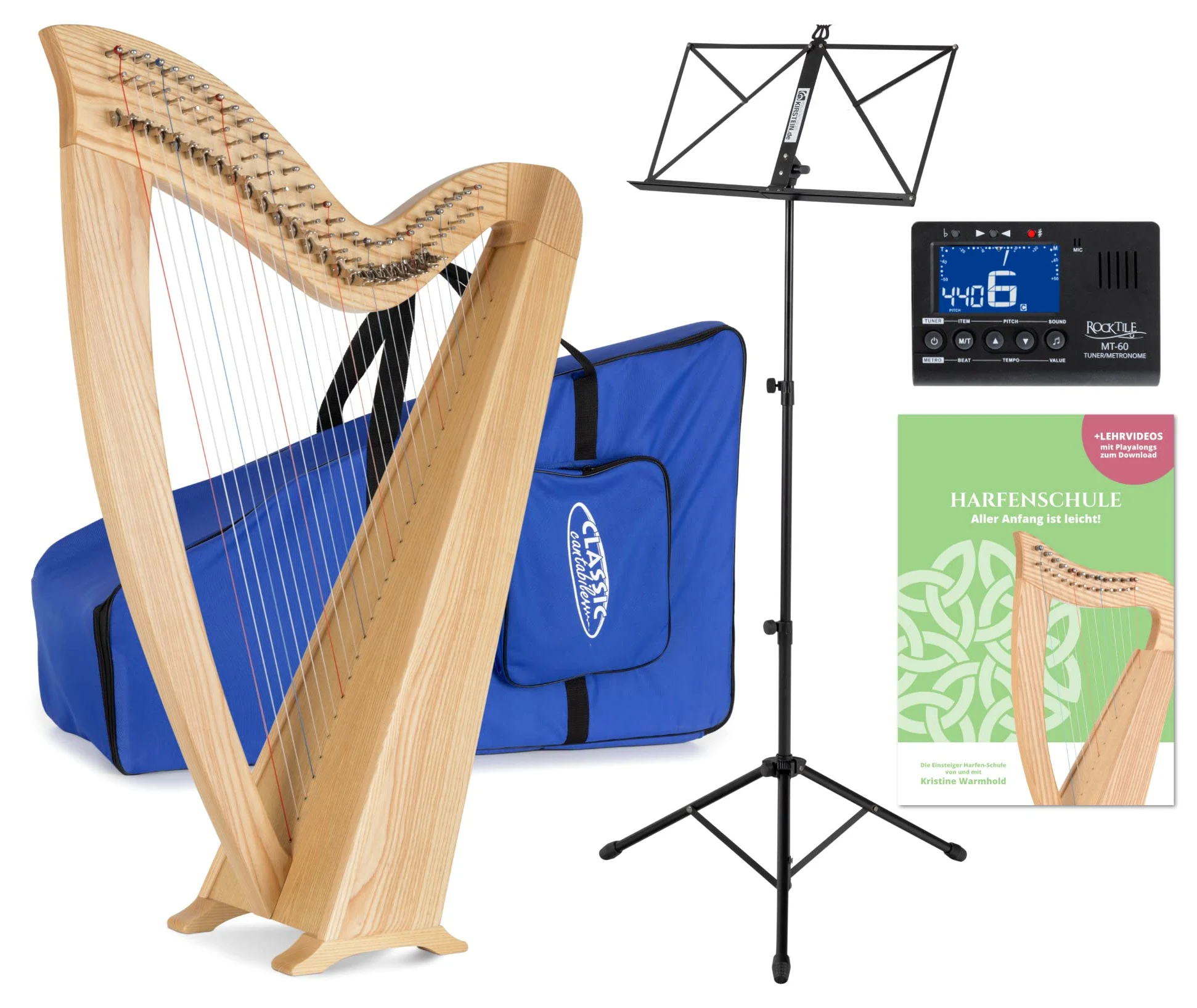 Classic Cantabile H-29 Arpa Celtica - 29 corde, meccanica a semitoni, accordata in Mi bemolle maggiore. Include borsa, scuola, leggio, accordatore e 2 chiavi. Altezza: 101 cm.