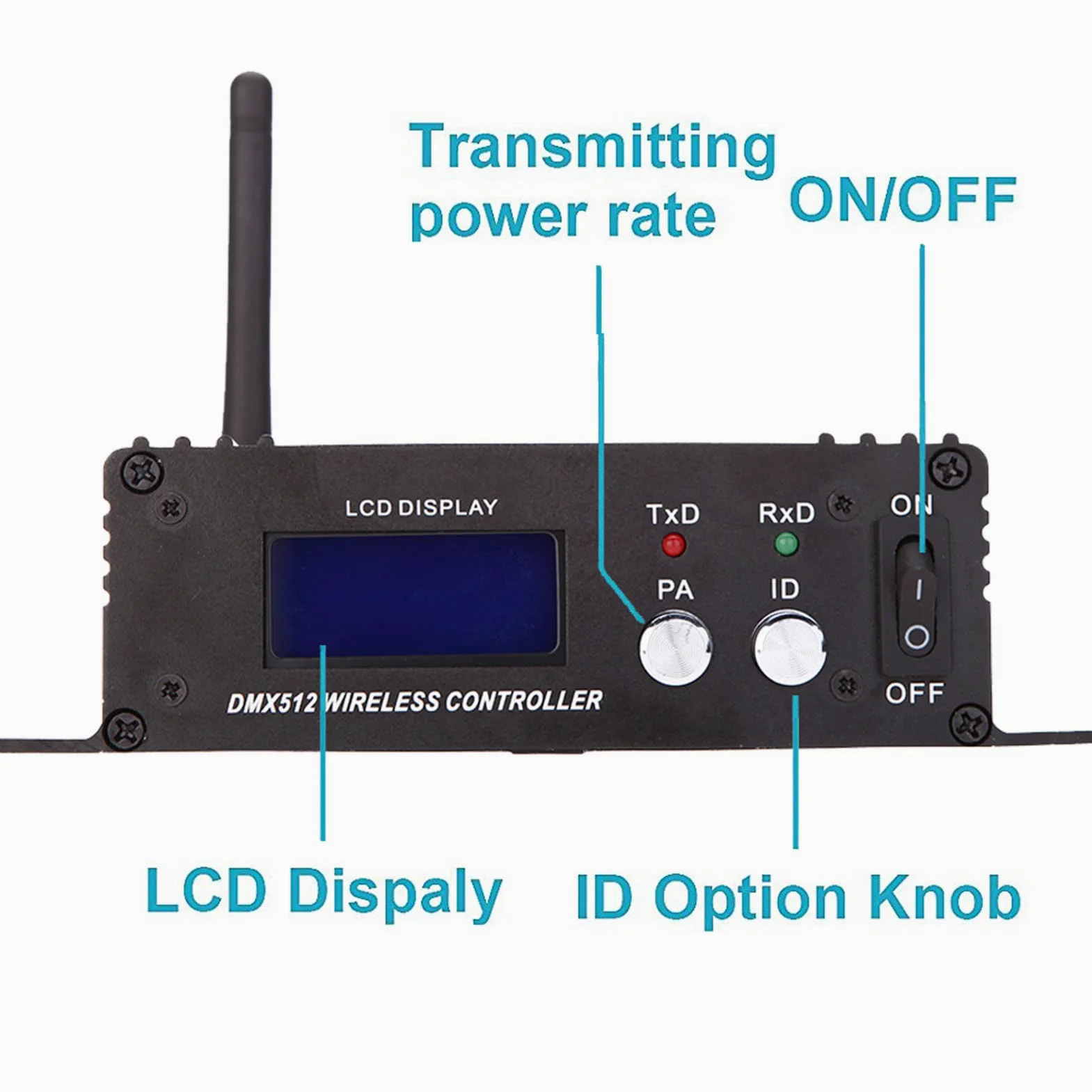 HUIOP Trasmettitore Senza Fili,2.4 G Wireless 512 Controller trasmettitore Ricevitore Display LCD Potenza ripetitore Regolabile Illuminazione Controller
