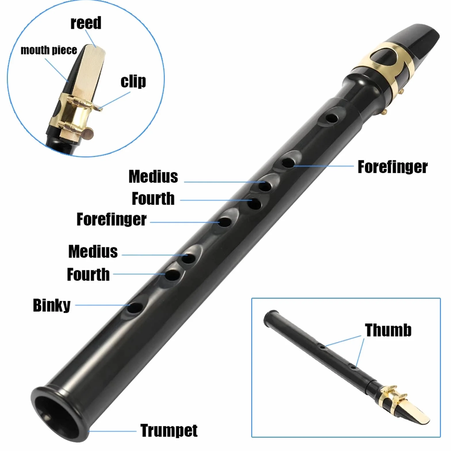 Mini kit tascabile per sassofono contralto, portatile, con 4 ance, 8 tamponi dentali, tabelle per diteggiatura, borsa per il trasporto, strumento a fiato per principianti e dilettanti (nero)