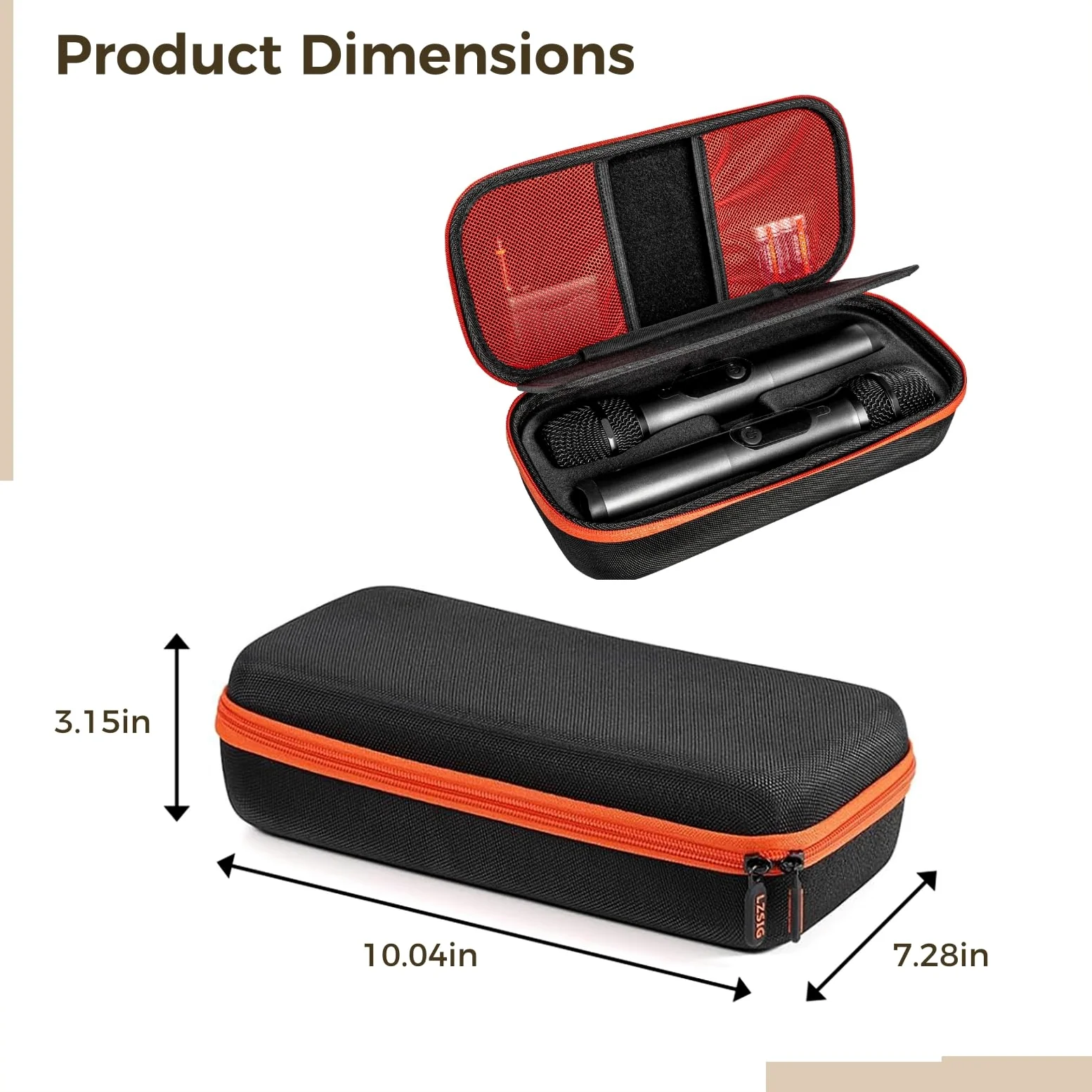 Custodia per microfono, custodia per microfono senza fili per JBL Party Box, guscio rigido in EVA nera, adatta a due microfoni, portatile, con cerniera arancione, 258,5 x 18,5 x 8 cm