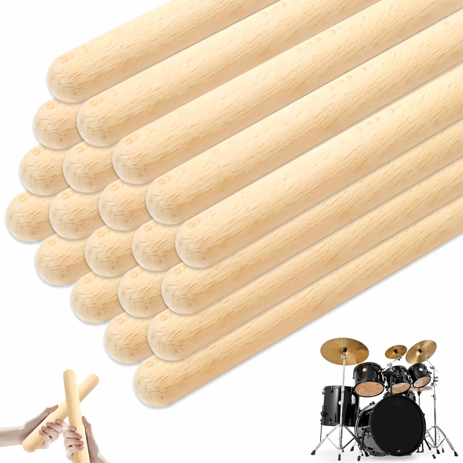 Set di 20 bastoncini per ritmo in legno di argilla, 20 cm, in legno di argilla, per scuole, bande professionali, principianti di tutti gli stili, non dipinti