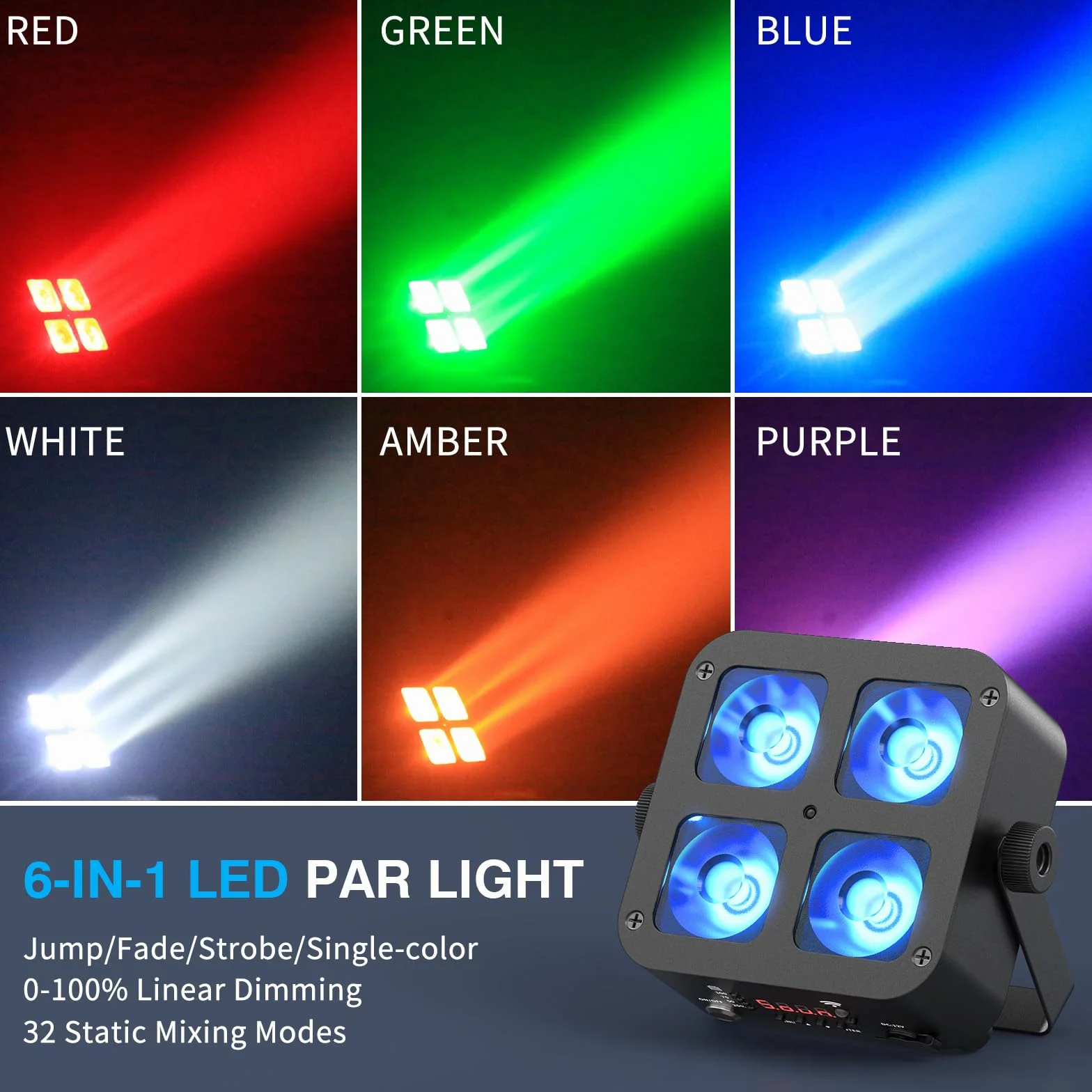 4PCS 100W Par LED Faro Ricaricabile Batteria, 5200mAh RGBWA+UV Luci del Palcoscenico con Telecomando/DMX/APP Luci Discoteca per Feste Discoteca Eventi live Concerti Band