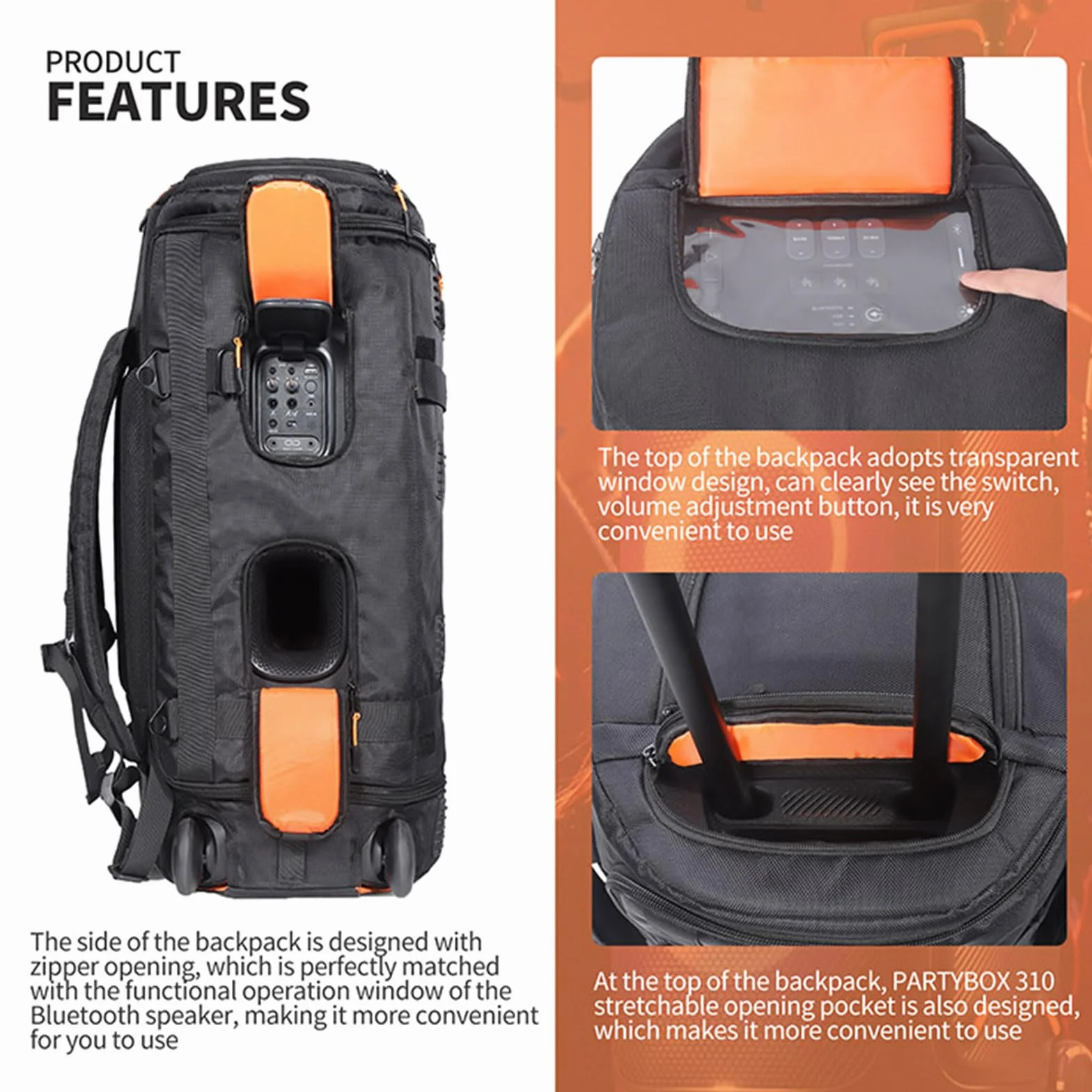 Zaino da Viaggio per Altoparlante JBL PARTYBOX 310 Custodia di Protezione Custodia di Trasporto Borsa Tote (nero)