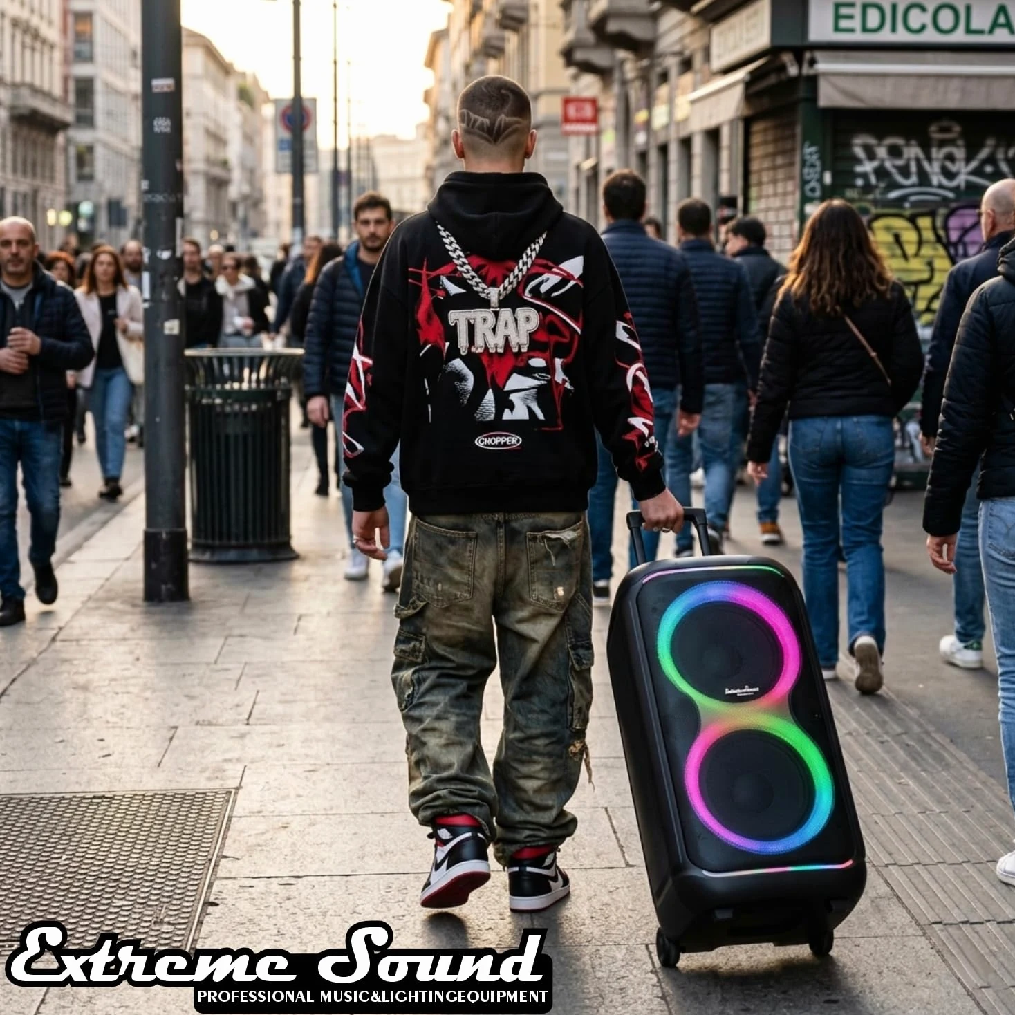 Extreme Sound Cassa audio Trolley doppio Woofer 10" pollici con Microfoni Wireless, Bluetooth, Batteria Ricaricabile Alta Potenza - AMPLIFICATA - Cassa per Eventi - Karaoke e artisti di strada