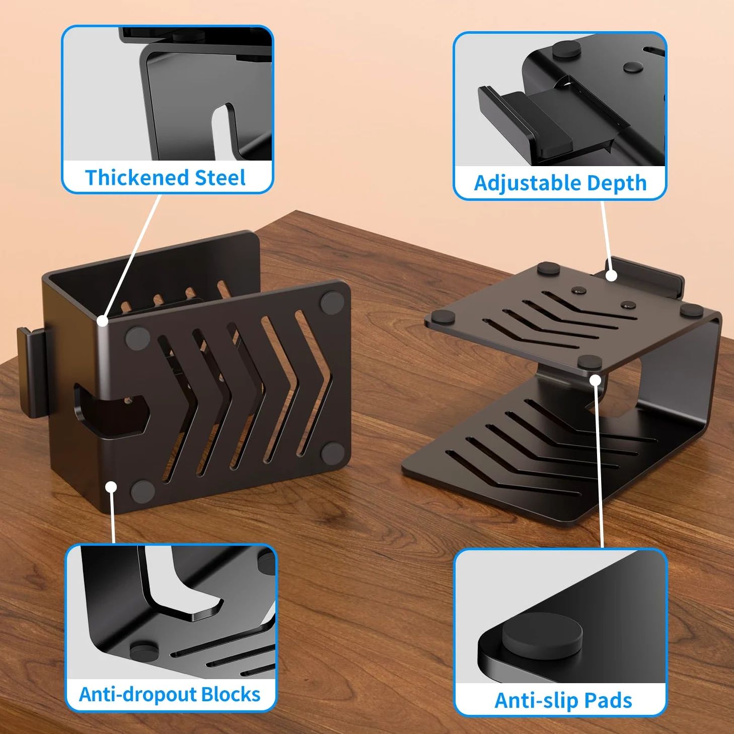 suptek 1 paio di supporti per altoparlanti da tavolo con cuscinetti di assorbimento delle vibrazioni, coppia di supporti per altoparlanti in metallo, supportano fino a 15 kg ciascuno, supporto audio