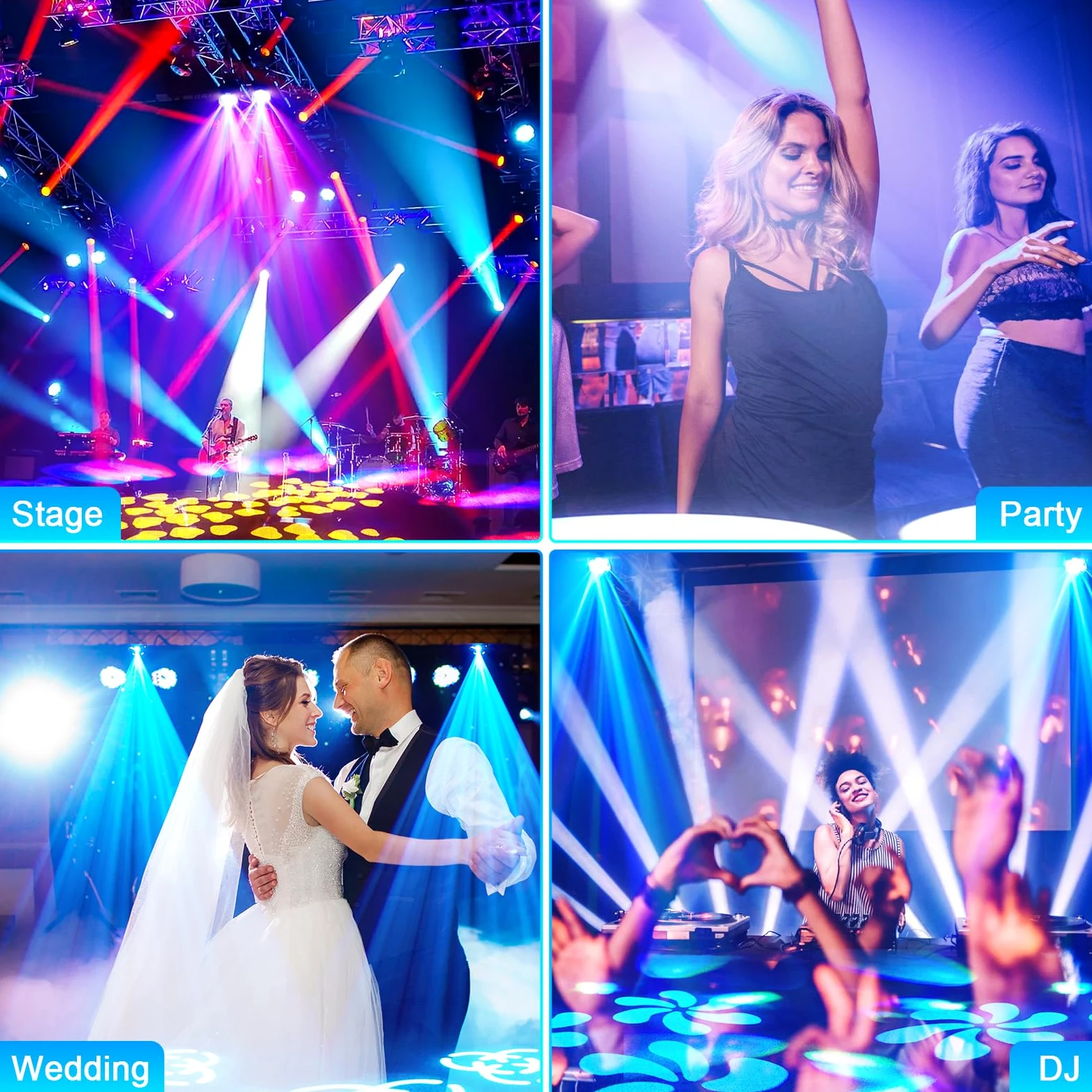 150W Teste mobili LED 6 Bee Eye Luci Discoteca Prisma Effetto Luce Illuminazione Palcoscenico RGBW Stroboscopica con 8 Gobos per Feste Bar Club Matrimoni Chiesa Live Band