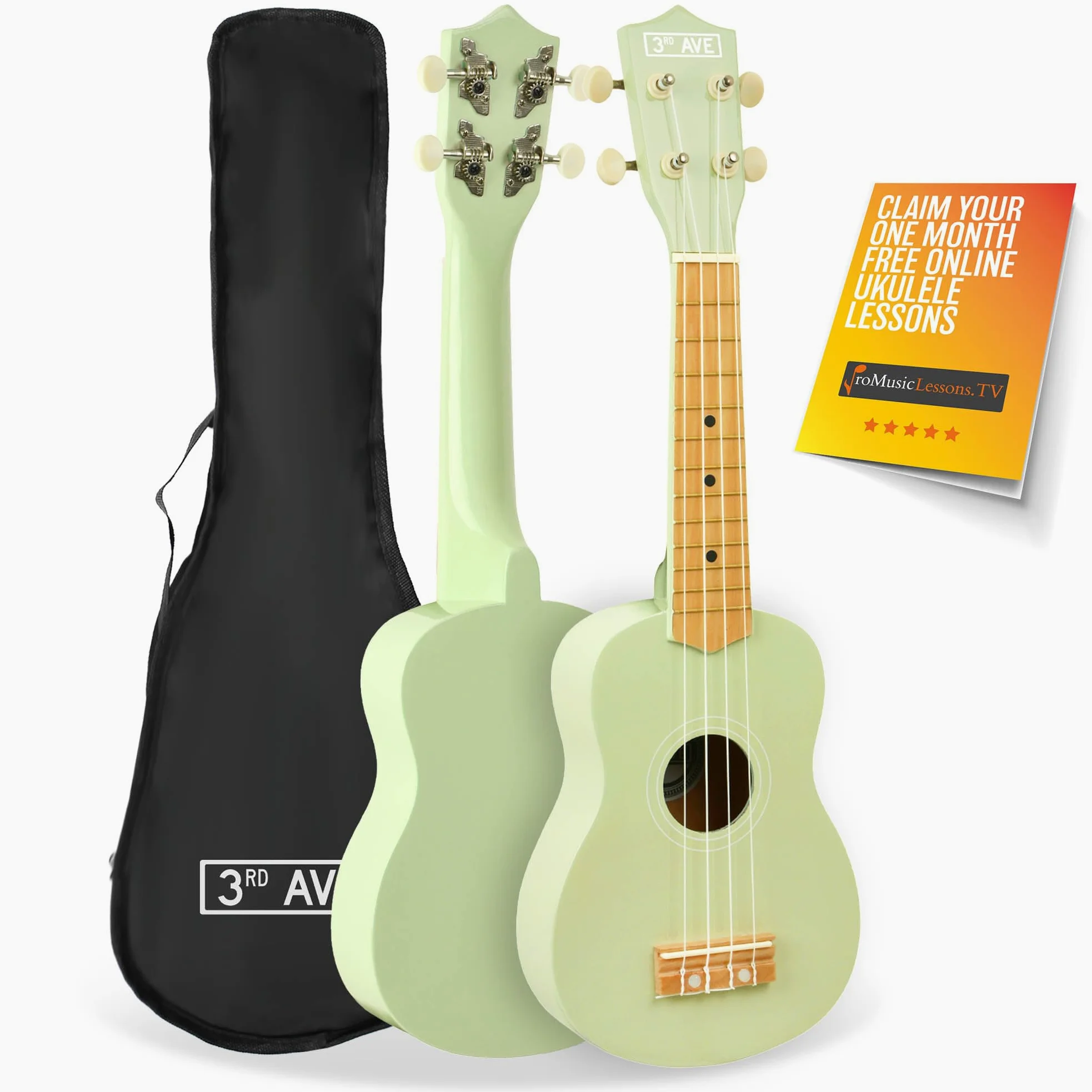 3rd Avenue Ukulele Soprano per Principianti 21 Pollici 4 Corde in Nylon con Borsa Uke Gratuita - Verde Pastello - Lezioni Online Gratuite per 1 Mese