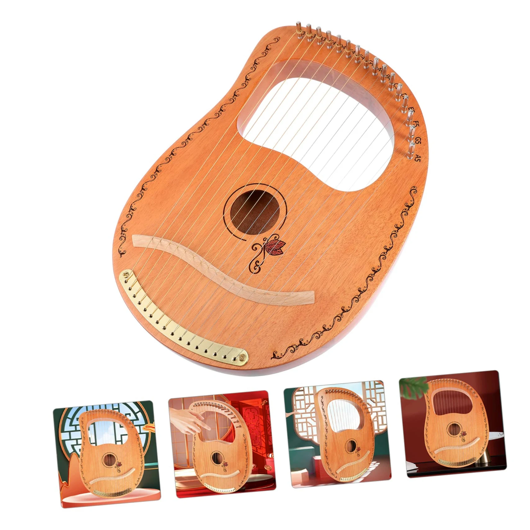 Toyvian Arpa Lira in Legno a 16 Corde Corde Arrotondate Per Presa Confortevole, Strumento Musicale Artigianale Dal Suono Meraviglioso, Come Regalo e Per Appassionati Di Musica
