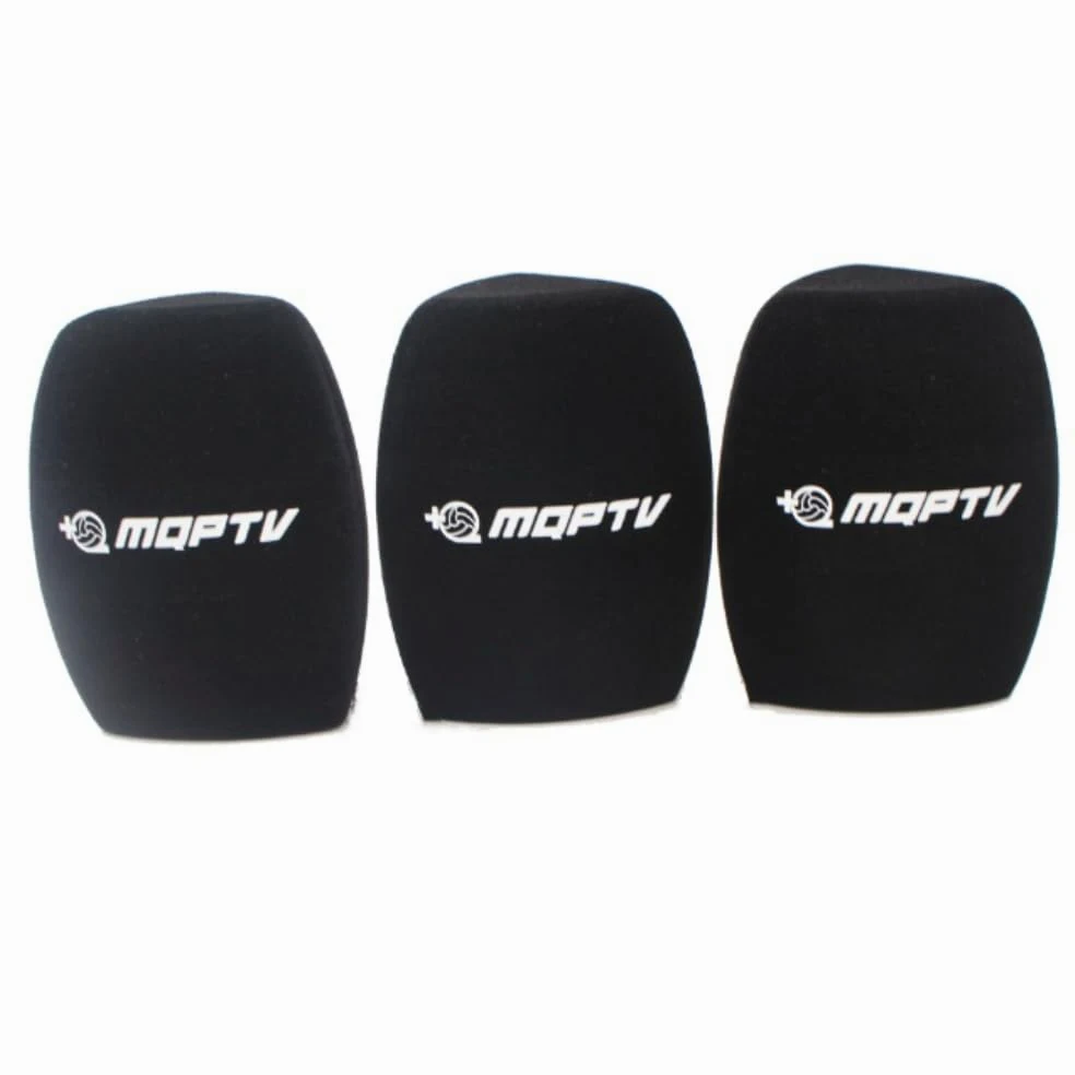 2 Pezzi Logo personalizzato su microfono in schiuma antivento copertura in schiuma per microfono parabrezza con logo stampato per interviste TV, trasmissioni, radio stazioni microfoni (nero)