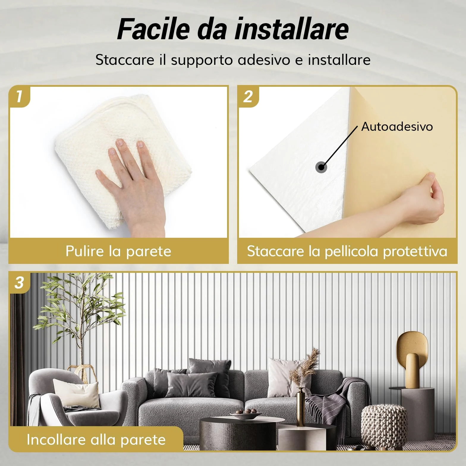 TONOR Pannelli acustici grandi, autoadesivi, 8 pezzi, 120 x 60 x 0,9 cm (5,76 m²), pannelli da parete autoadesivi realizzati con pannelli di isolamento acustico, rivestimento murale per pannelli