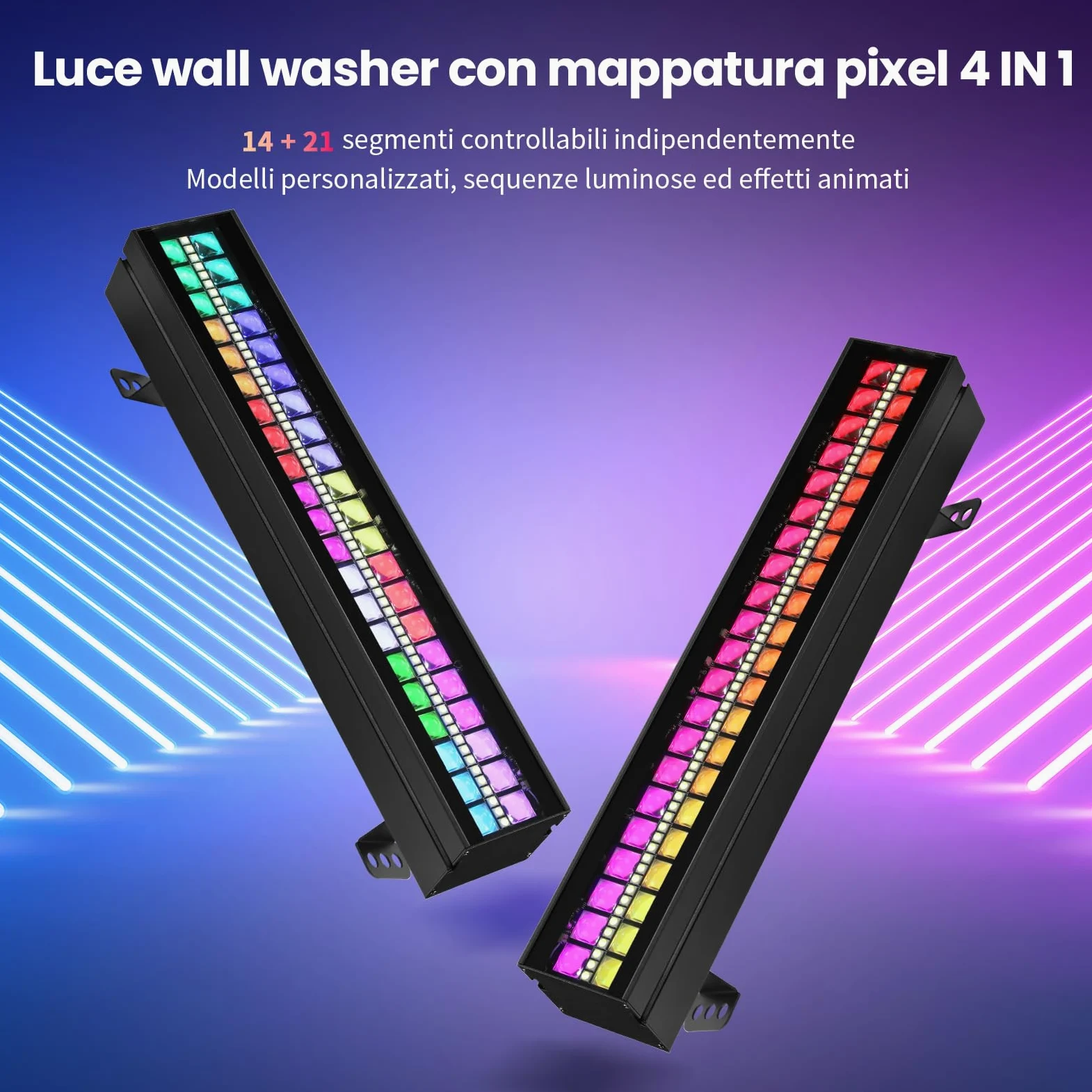 BETOPPER Barra Luce LED 105W RGBW, PAR LED DJ con DMX512, Controllo Audio, Effetti Beam/Wash/Strobe e Mappatura Pixel per Illuminazione Stage, Club, Concerti ed Eventi
