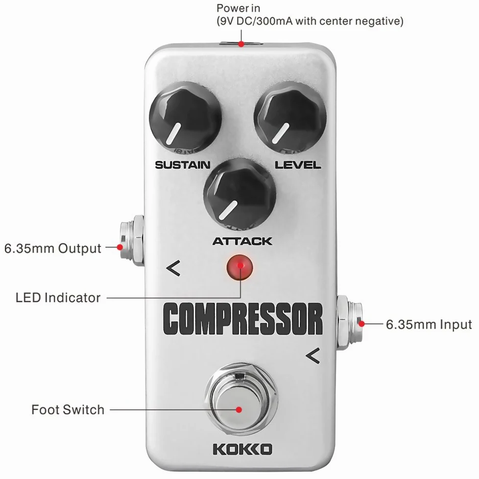 KOKKO Pedale Compressore, Mini Processore Effetto Chitarra Analogico per Chitarra Elettrica e Basso, Vero bypass (FCP2)