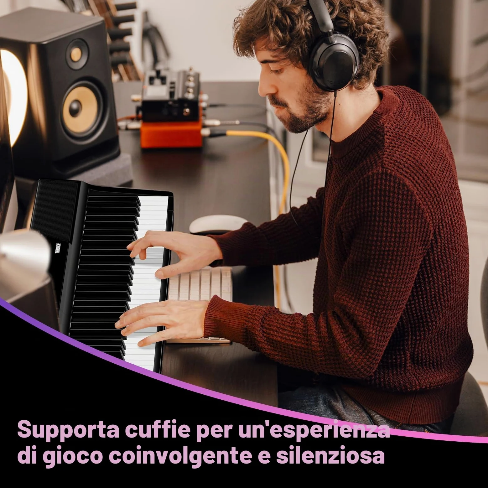 TERENCE Pianoforte Digitale 88 Tasti Tastiera Dinamica Pesata 2 x 15W di Altoparlanti Pannello di Controllo Tattile Funzione di registrazione video Supporto per Cuffie e Altoparlanti Esterni