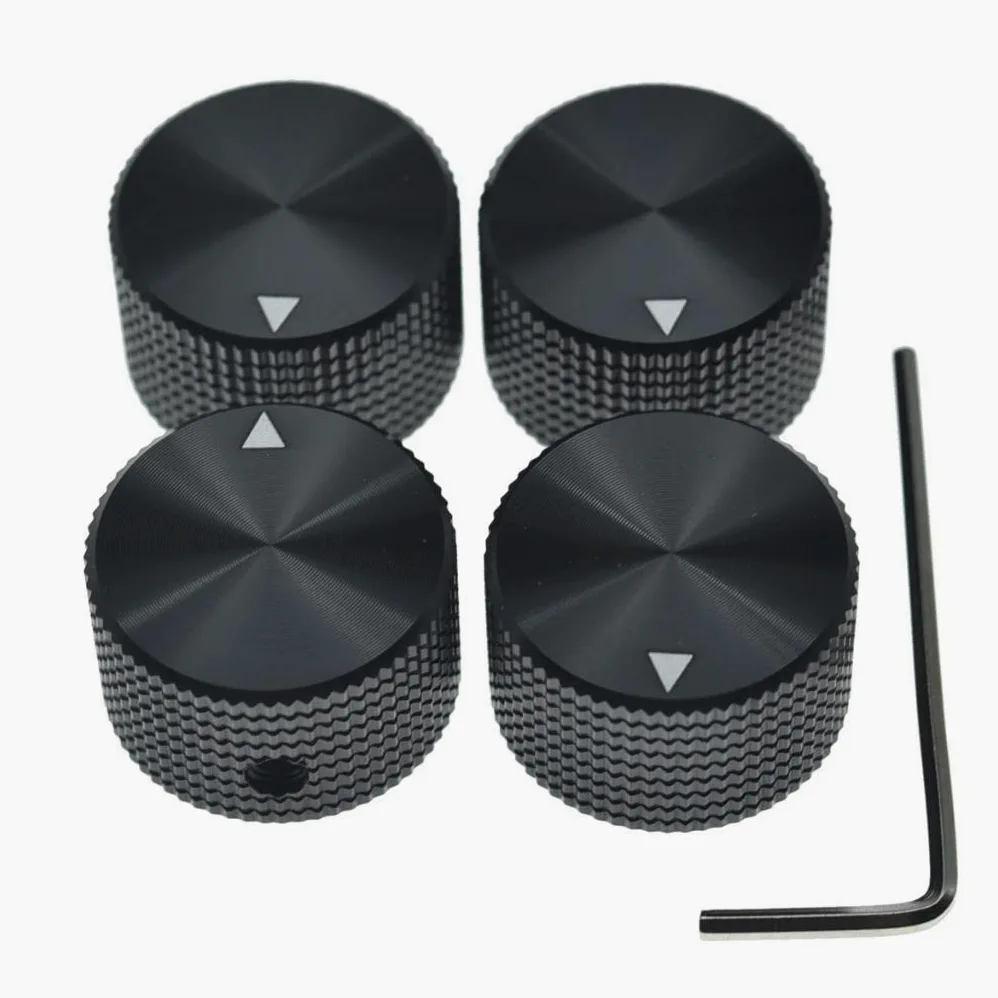 Dopro Manopole per potenziometro, in alluminio, 25 x 15,5 mm, universali da 1/4", con indicatore e vite per chitarra, basso, pedale effetto colore: nero