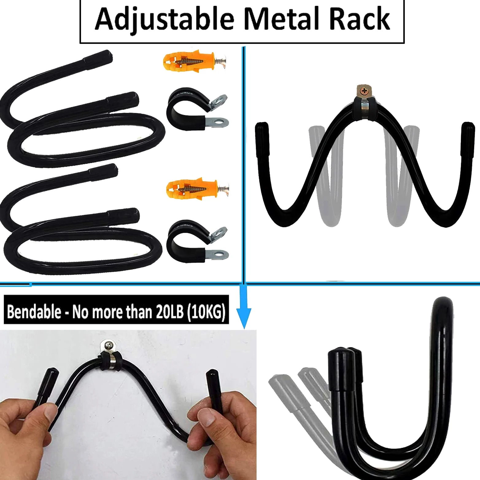 Pmsanzay Supporto orizzontale da parete per chitarra, confezione da 2 ganci da parete per chitarra, con viti, per ukulele, basso, banjo, mandolino