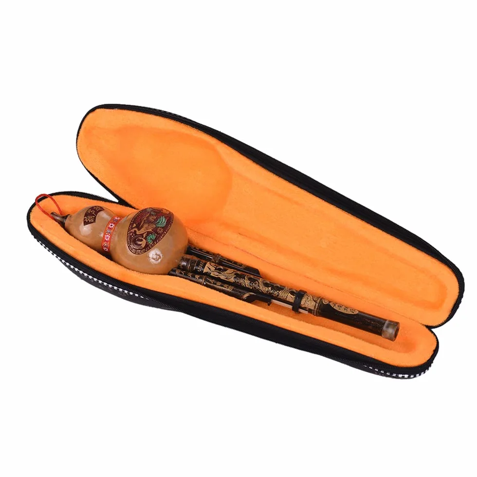 Handmade Cinese Black Hulusi Zucca Cucurbitacee Flauto Etnica Musicale Strumento Tasto di C con Il Caso per i Principianti Amanti della Musica