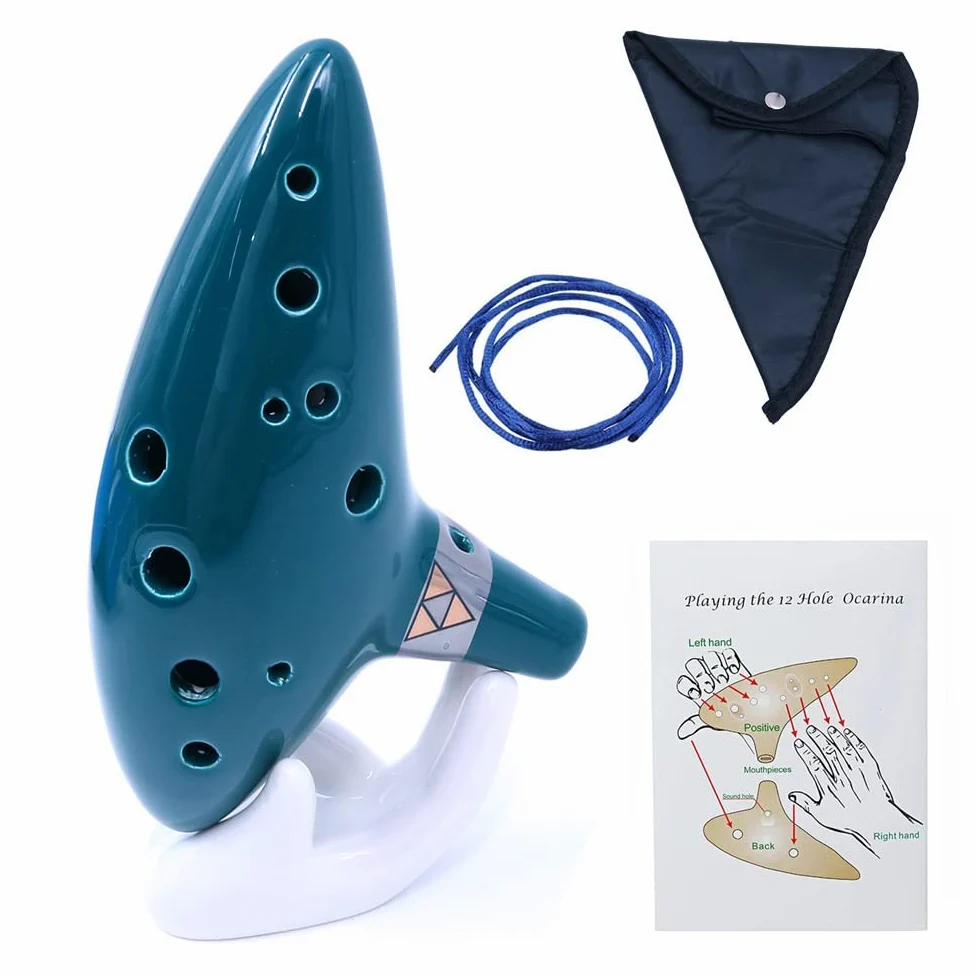 Alnicov Ocarina verde a 12 fori in ceramica contralto C durevole strumento musicale con guida introduttiva espositore