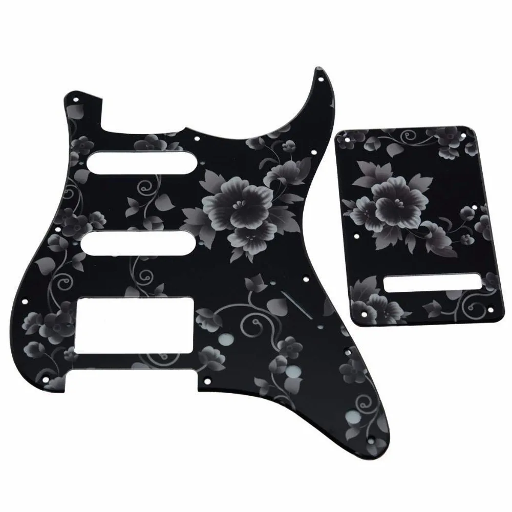 Dopro - Battipenna in plastica 3D stampato per chitarra Strat HSS, piastra posteriore ST, copertura tremolo per Fender Strat statunitense/messicana, motivo floreale