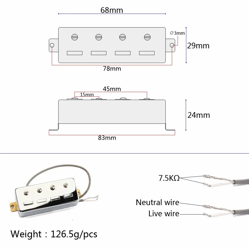 Alnicov Pickup Humbucker per basso a 4 corde, argento