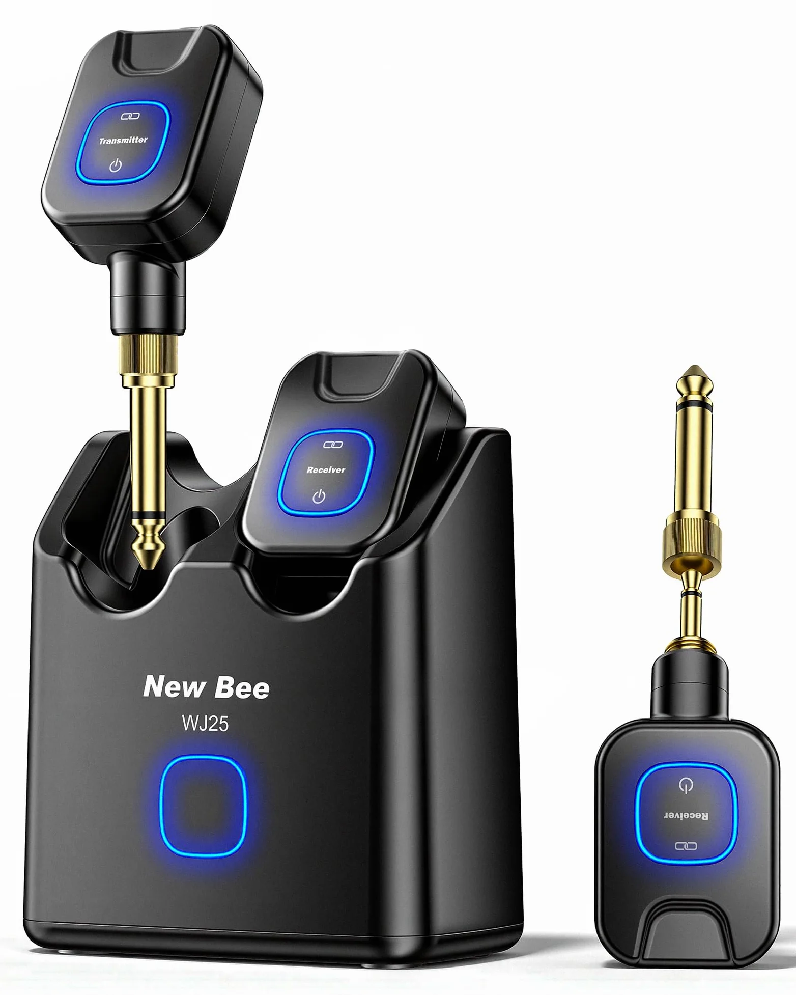 New Bee Sistema di chitarra wireless 5.8G con scatola di ricarica, suono ad alta fedeltà, ricevitore trasmettitore audio a 6 canali per chitarra elettrica, basso