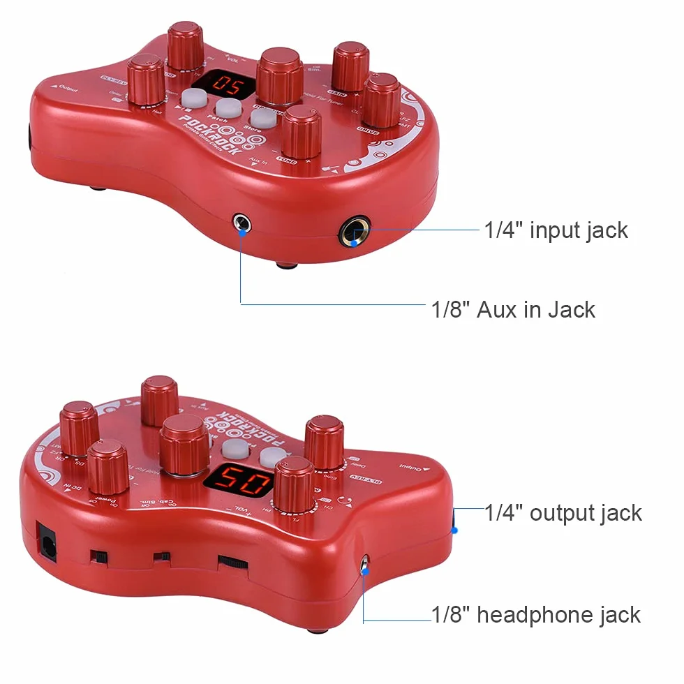 Chitarra Processore Multieffetto Pedale effetto chitarra 15 tipi di Effetti 40 Funzioni Di Sintonizzazione Ritmi Di Batteria Con Adattatore Di Alimentazione (rosso)