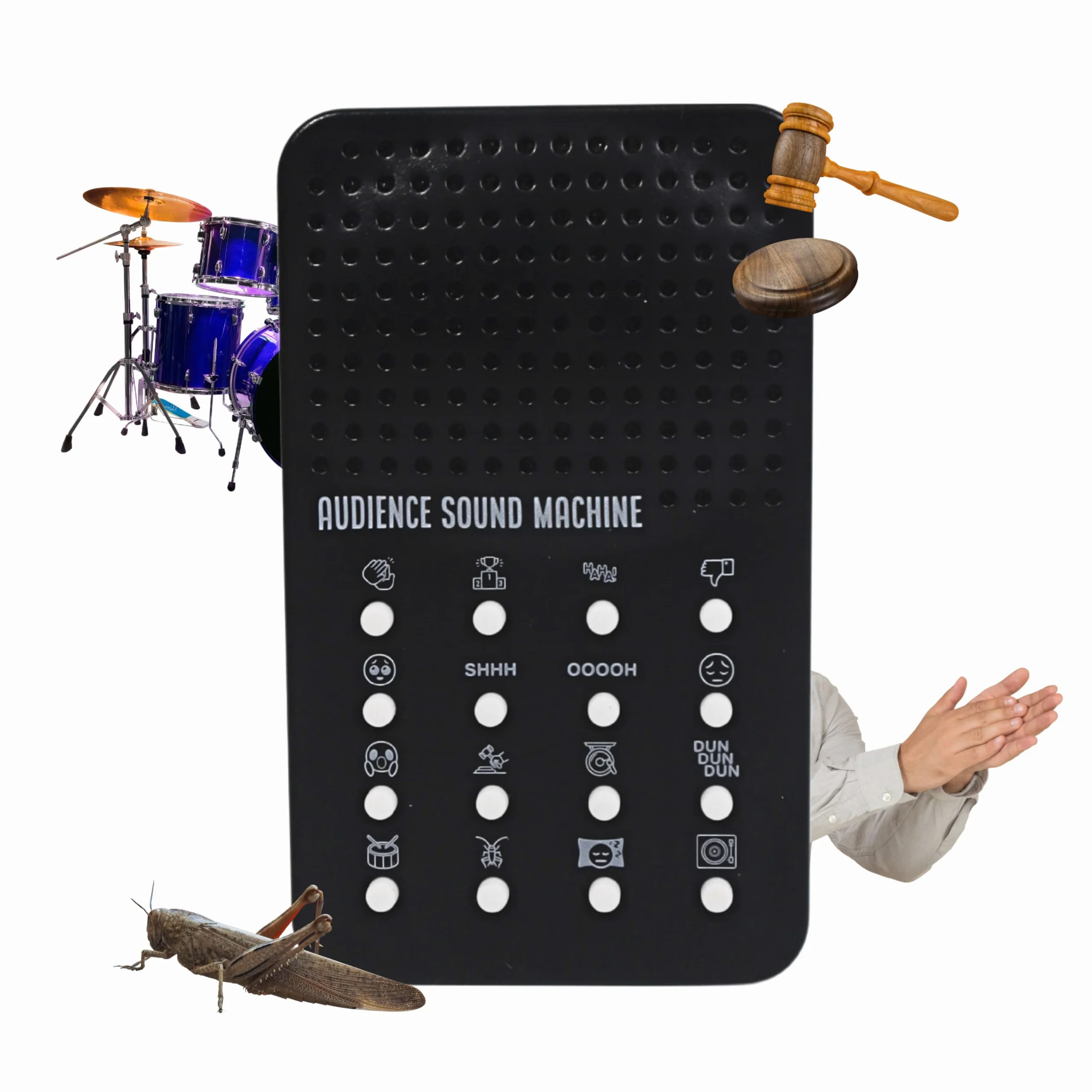 Audience Sound Machine con 16 applausi, applausi, applausi, rumori di cricket, colpo da bordo, record scratch - Creatore di suoni elettronico portatile a tema pubblico per bambini con 16 effetti