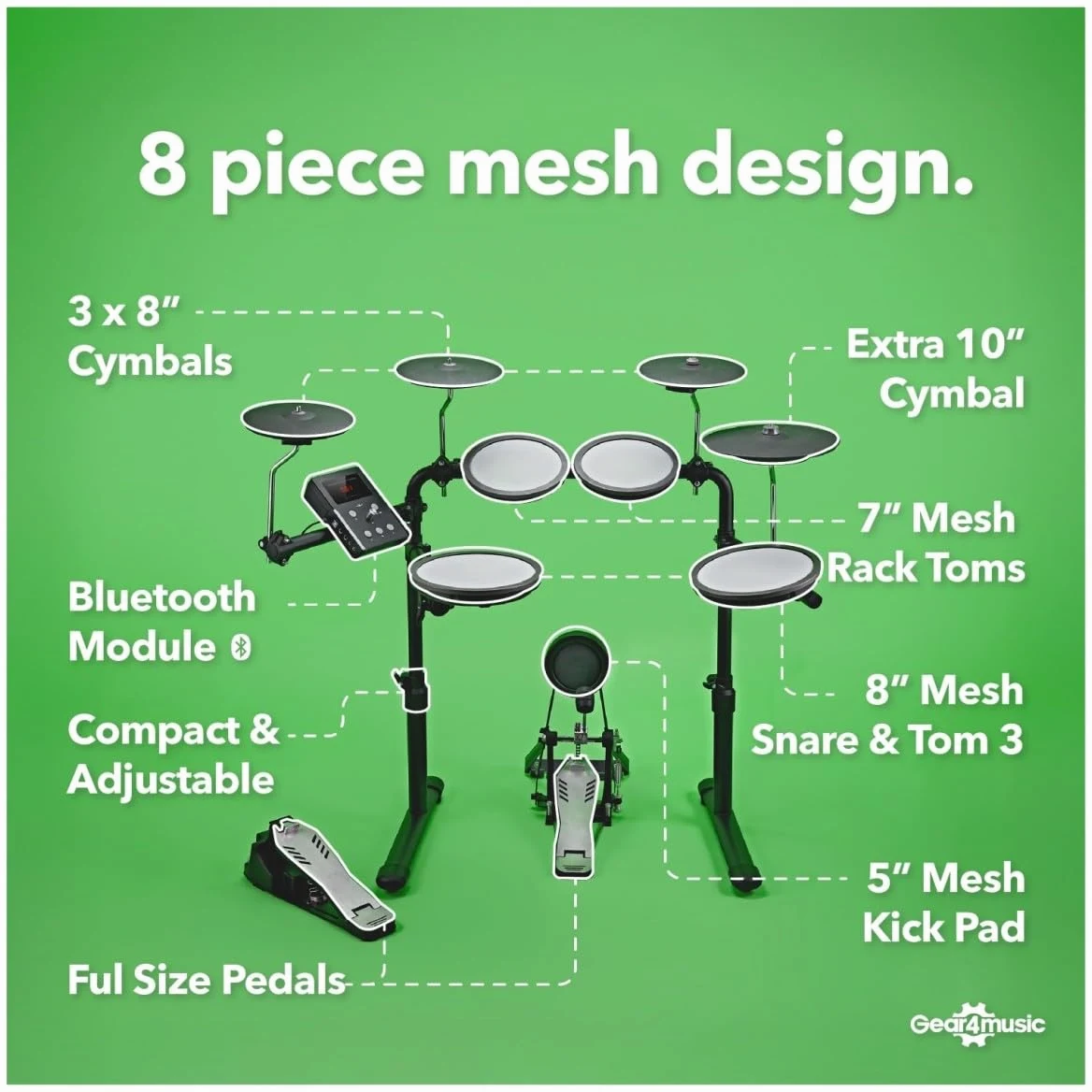 VISIONDRUM-PRO Batteria elettrica con cuffie - Mesh Pads Batteria elettronica per bambini e adulti