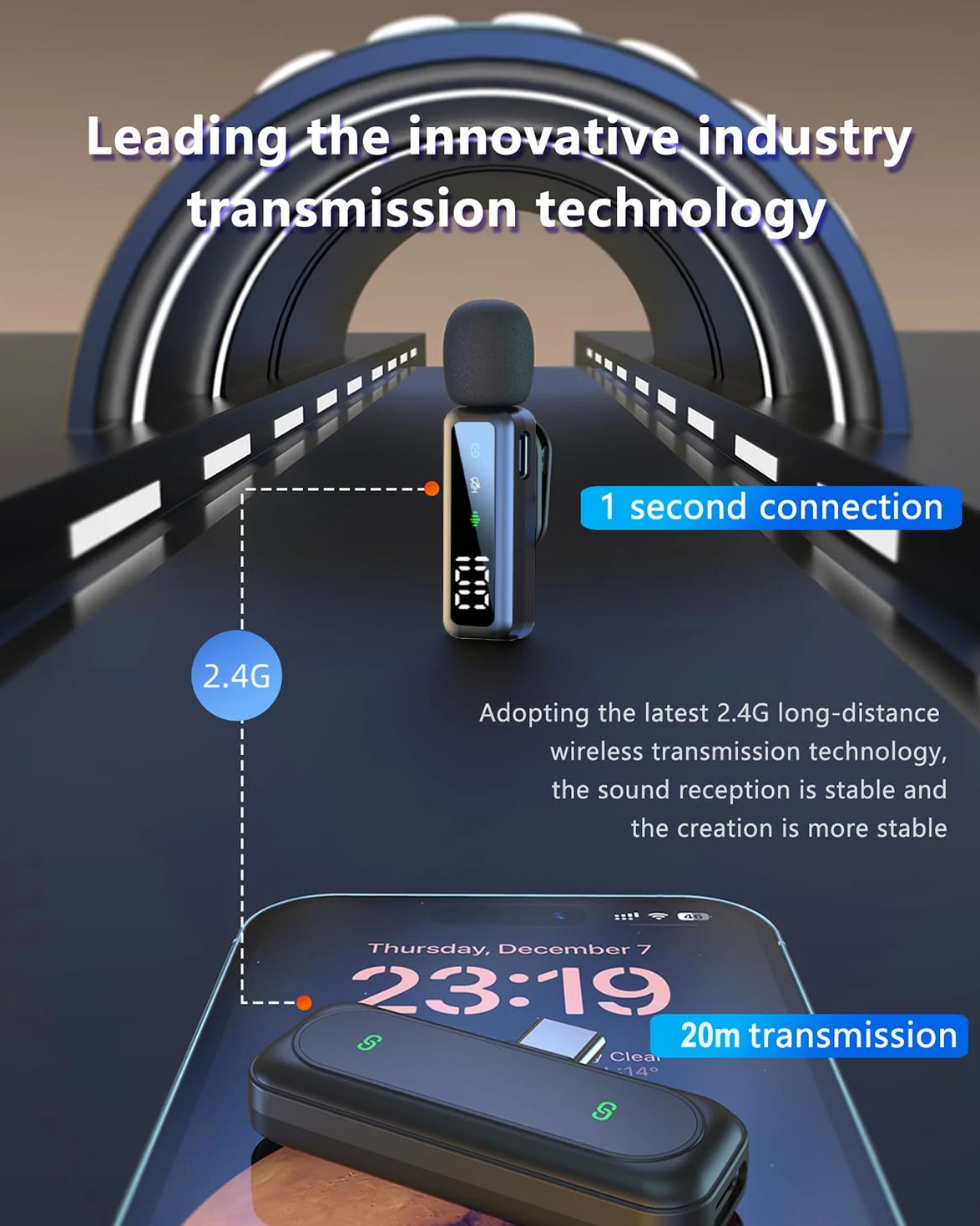 Aiwgyibo Microfono Wireless - Microfono Bluetooth Compatibile con iPhone/Android/Computer, Microfono Lavalier con Funzione di Riduzione del Rumore, Supporta Trasmissione Live, Vlog e Interviste