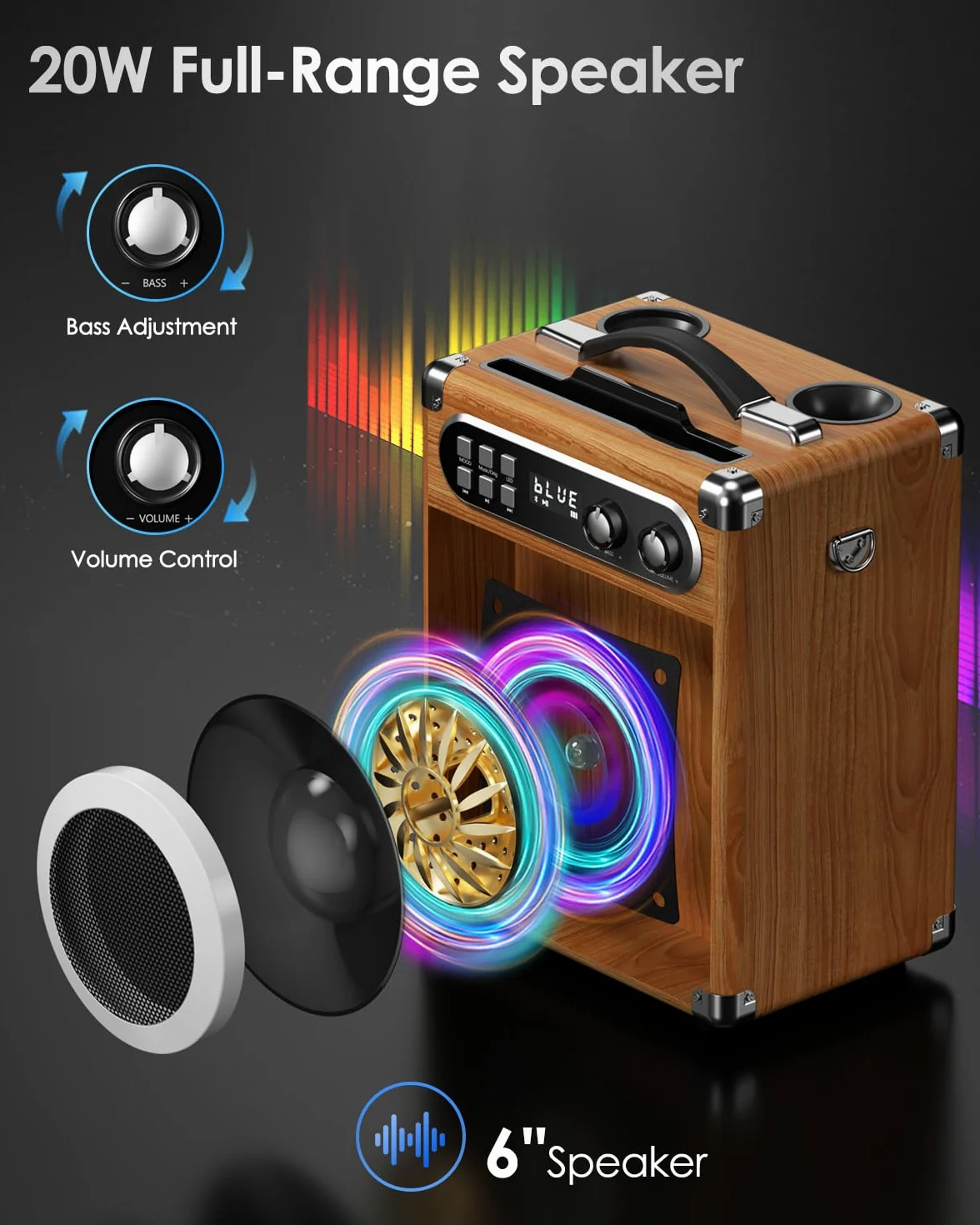 Karaoke Macchina portatile Karaoke professionale con 2 microfoni wireless UHF, sist. PA con lampada DJ, ideale per karaoke familiare, feste di canto, feste di matrimonio, matrimonio