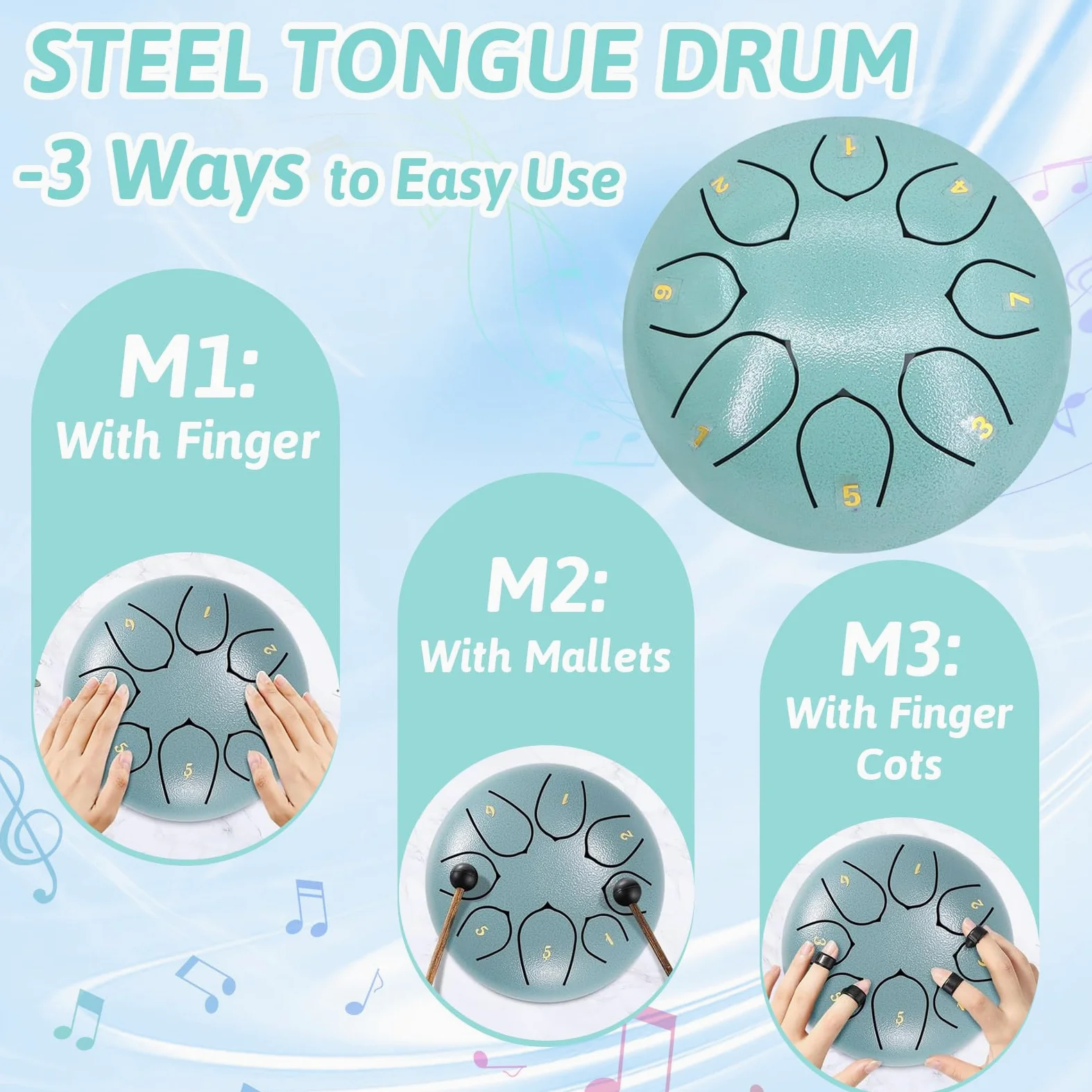Steel Tongue Rain Drum 6 Pollici 8 Note Tamburo Pioggia Outdoor Handpan Drum Strumento Pioggia Musica Tamburo Per Educazione Musicale Intrattenimento Meditazione Yoga Zen Regali Blu Schiuma