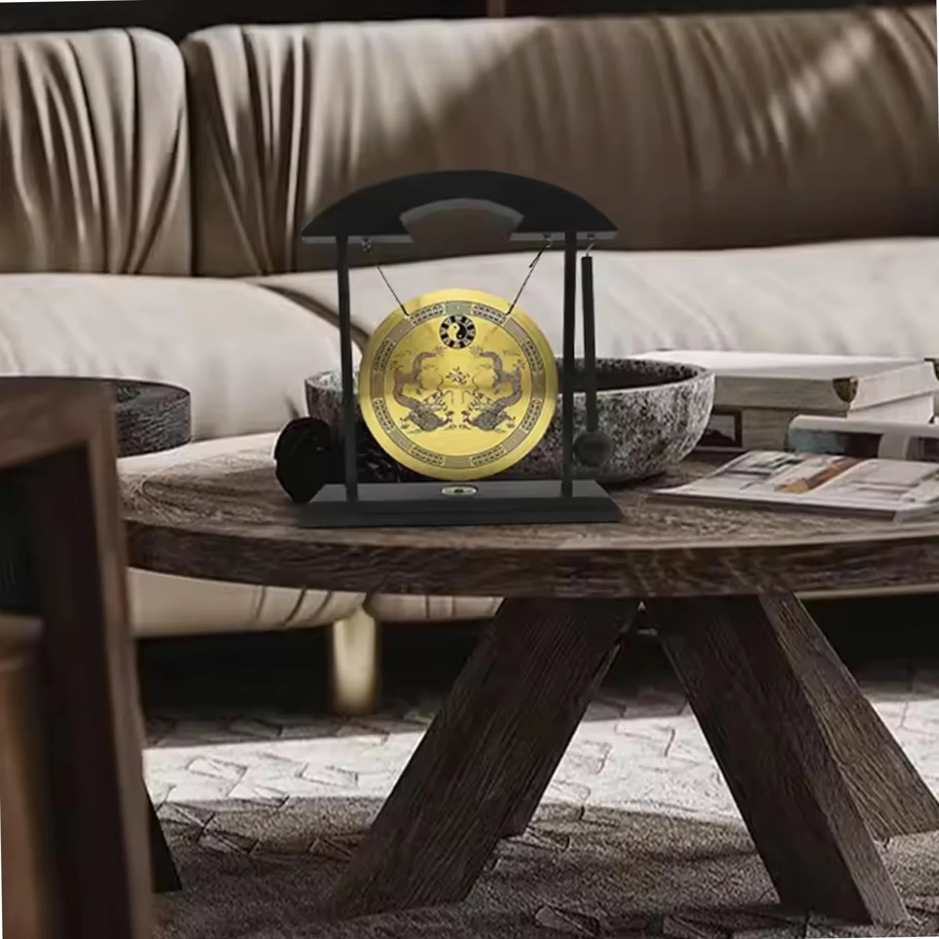 Desktop Gong 7.87x7.28x1.89 Ornamenti per Gong di Ottone Piccoli Decorazioni Creative Feng Shui per casa, Ufficio, Camera da Letto, Soggiorno, Ingresso