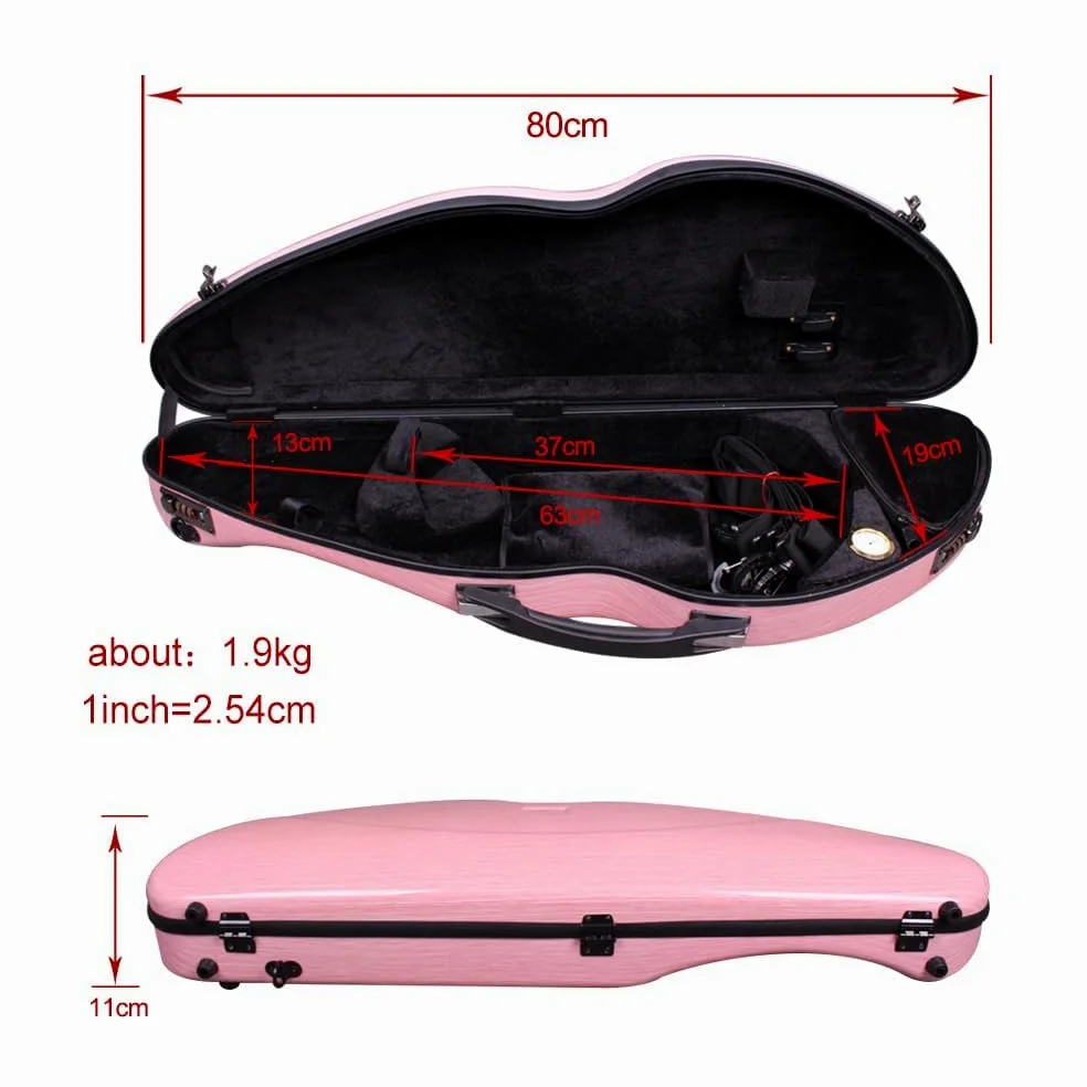yinfente Custodia per violino 4/4 Full Size 1.9kg In Fibra di Carbonio Mezzo Rotondo Forma Viloin Bag Con Cinturino Combinazione Blocco E Accessori Borsa Rosa