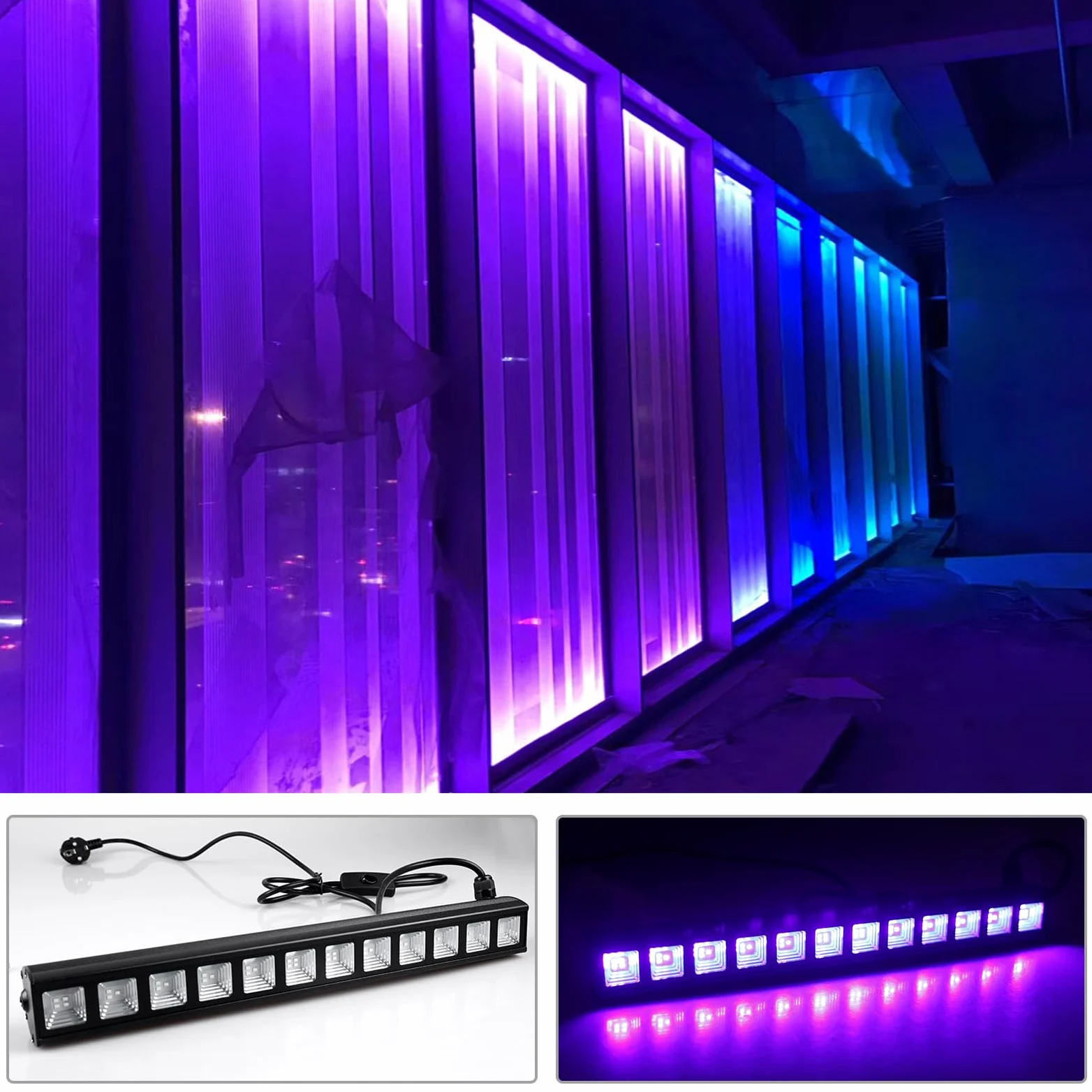 BORDEAG Lampada Di Luce Nera, 36 W LED UV, Barra LED UV A 395 Nm Per Feste A Luce Nera Per Fluo Decorare Bar Halloween Festa Glow Pittura Fluorescente