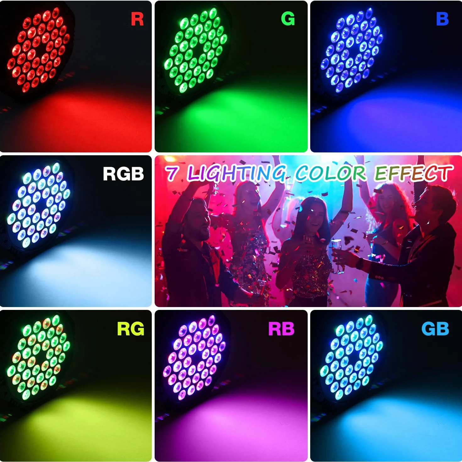Par LED RGB 36 LED Luci da Palcoscenico e Discoteca con Telecomando e Attivato dal Suono per Feste Bar DJ Concerti Halloween Natale, 4 Pcs